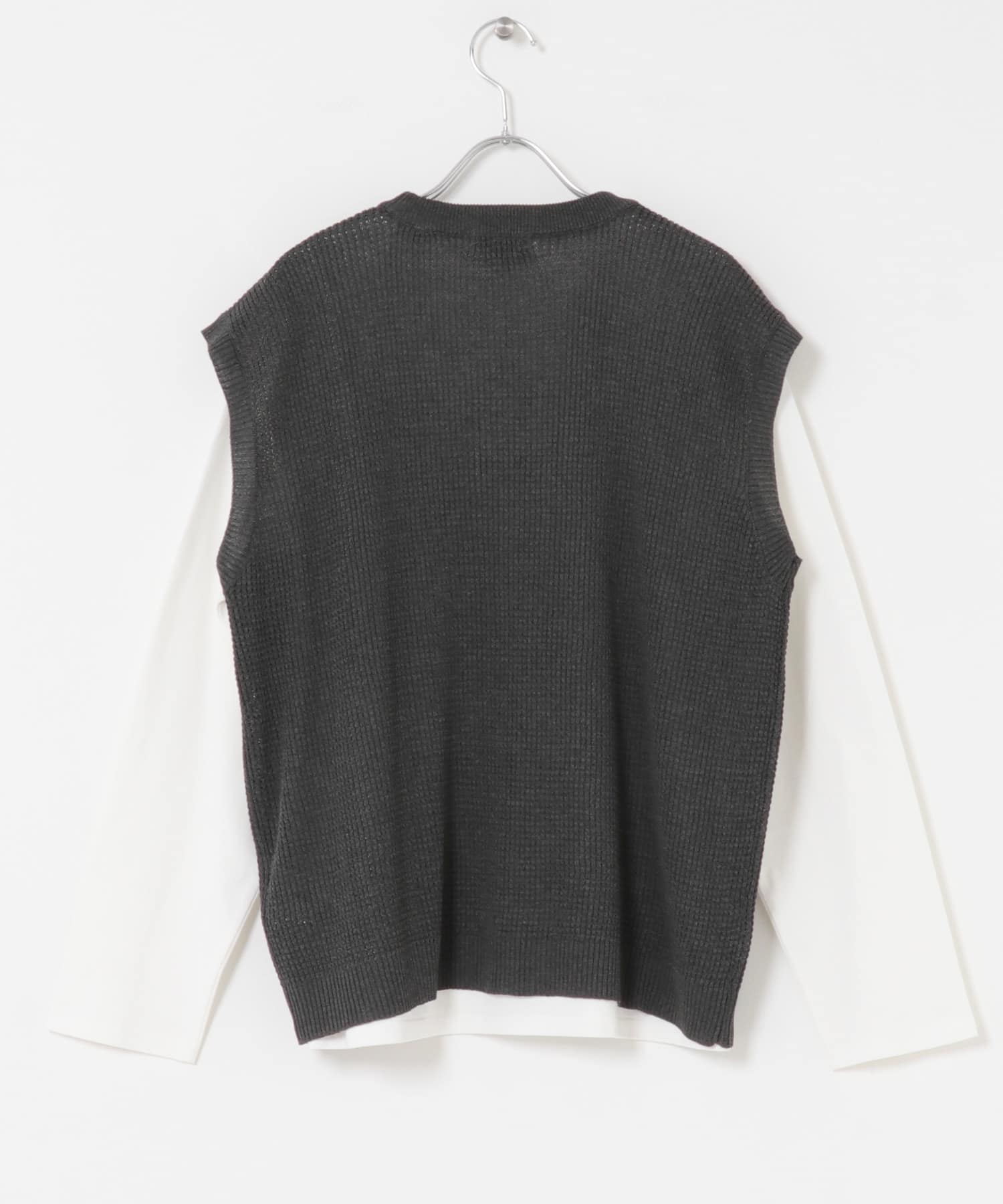 ワッフルニットベスト＋ロングTシャツSET CHA M