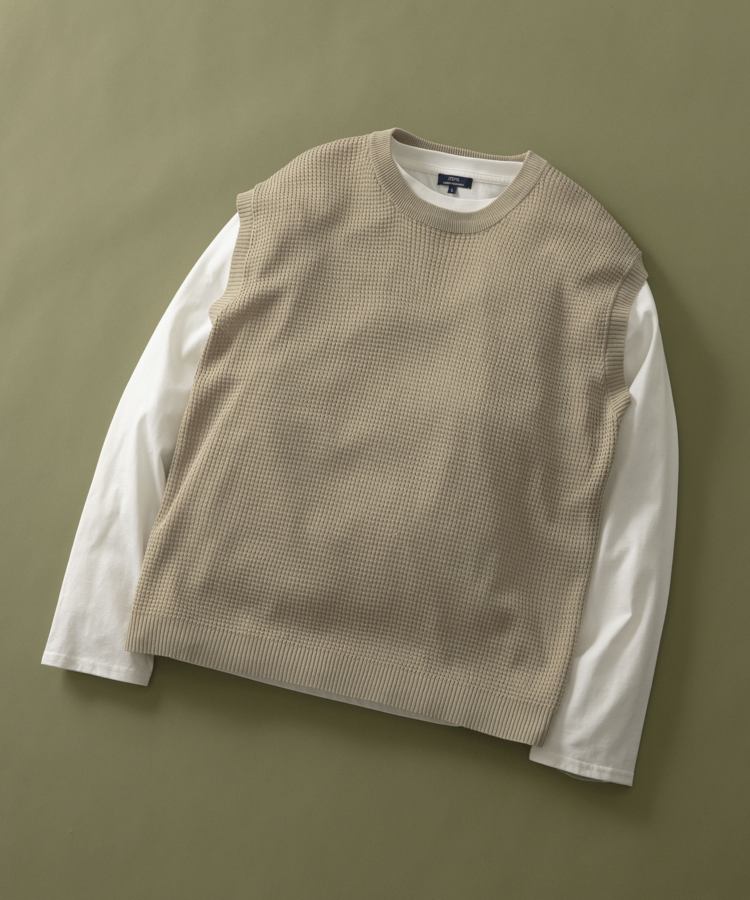 ワッフルニットベスト＋ロングTシャツSET