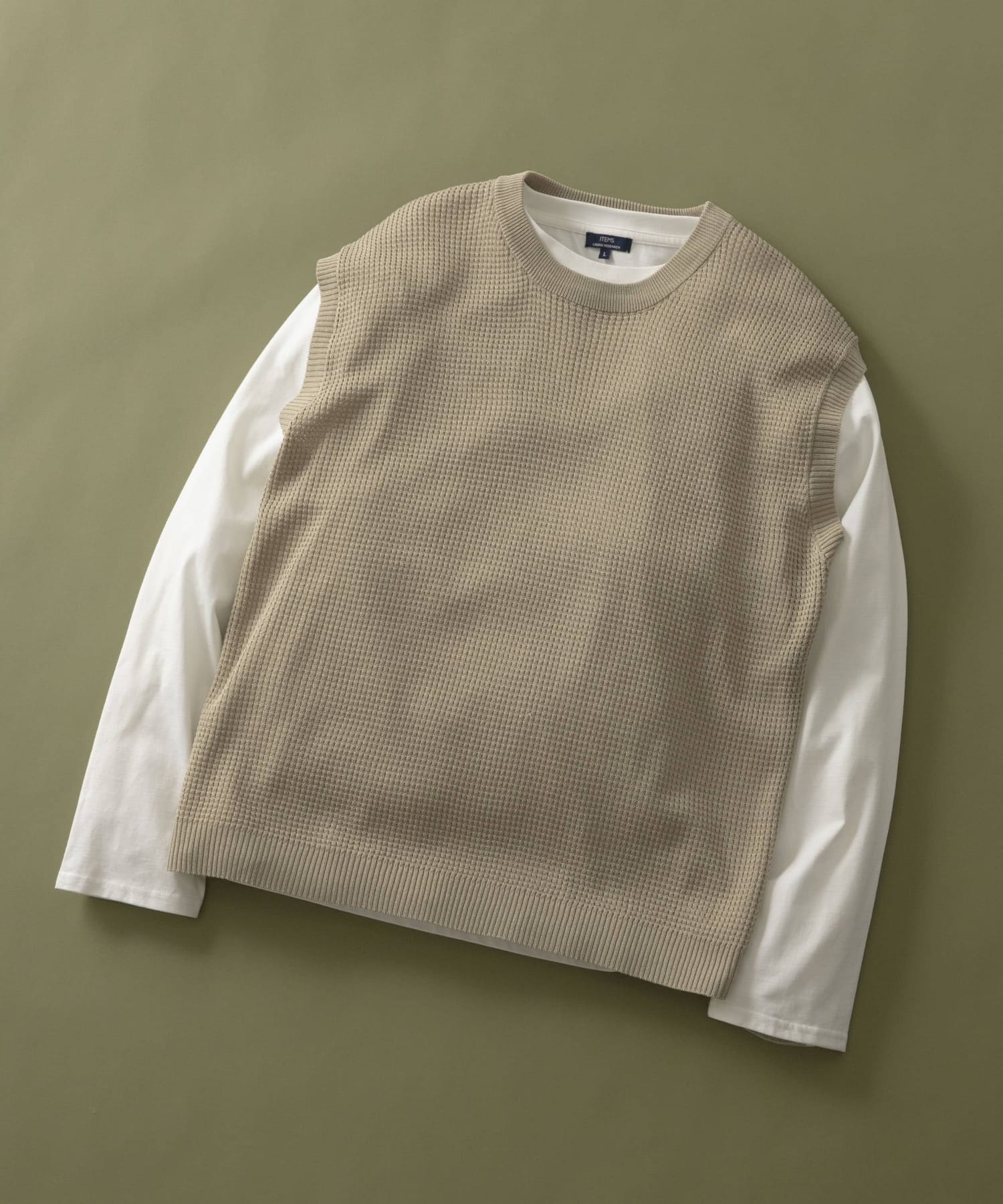 ワッフルニットベスト＋ロングTシャツSET