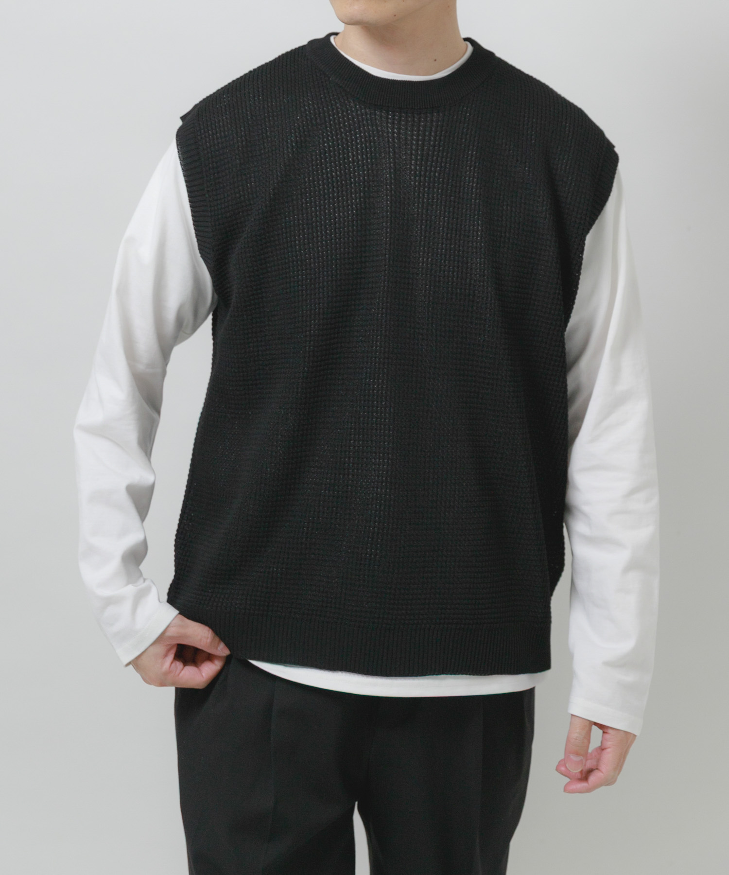 ワッフルニットベスト＋ロングTシャツSET