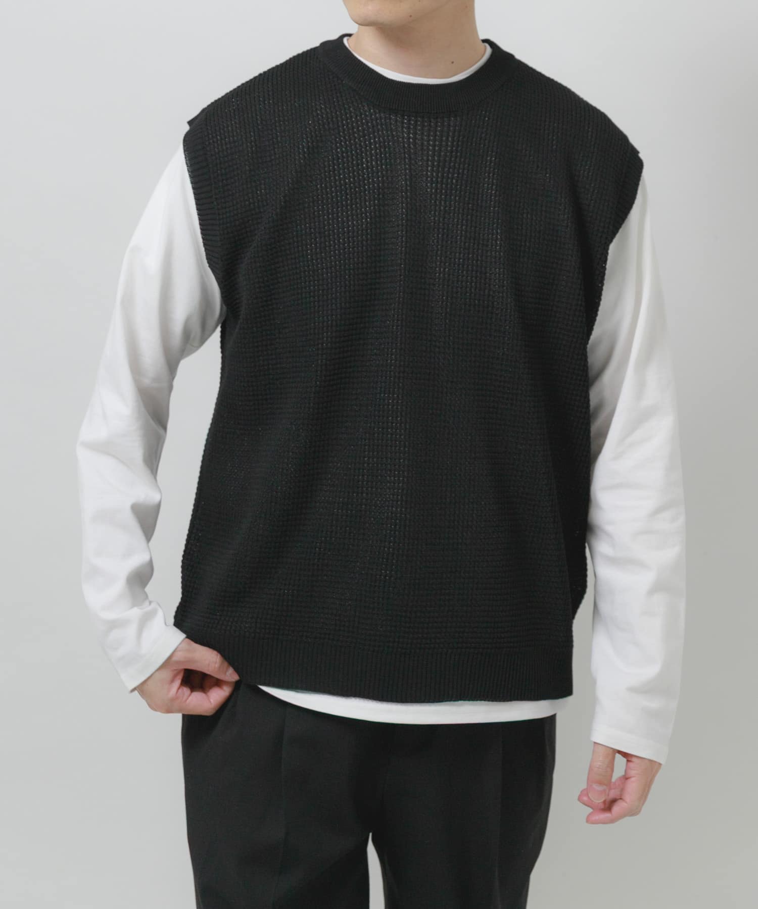 ワッフルニットベスト＋ロングTシャツSET