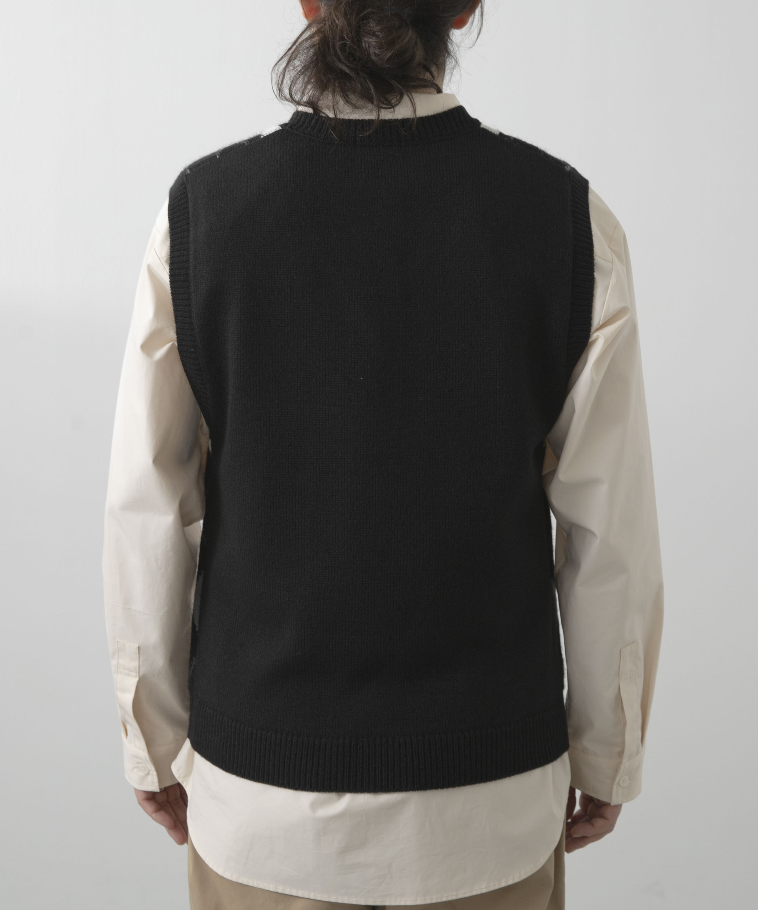 ウール混アーガイルVネックニットベスト(M BLK): トップス｜URBAN