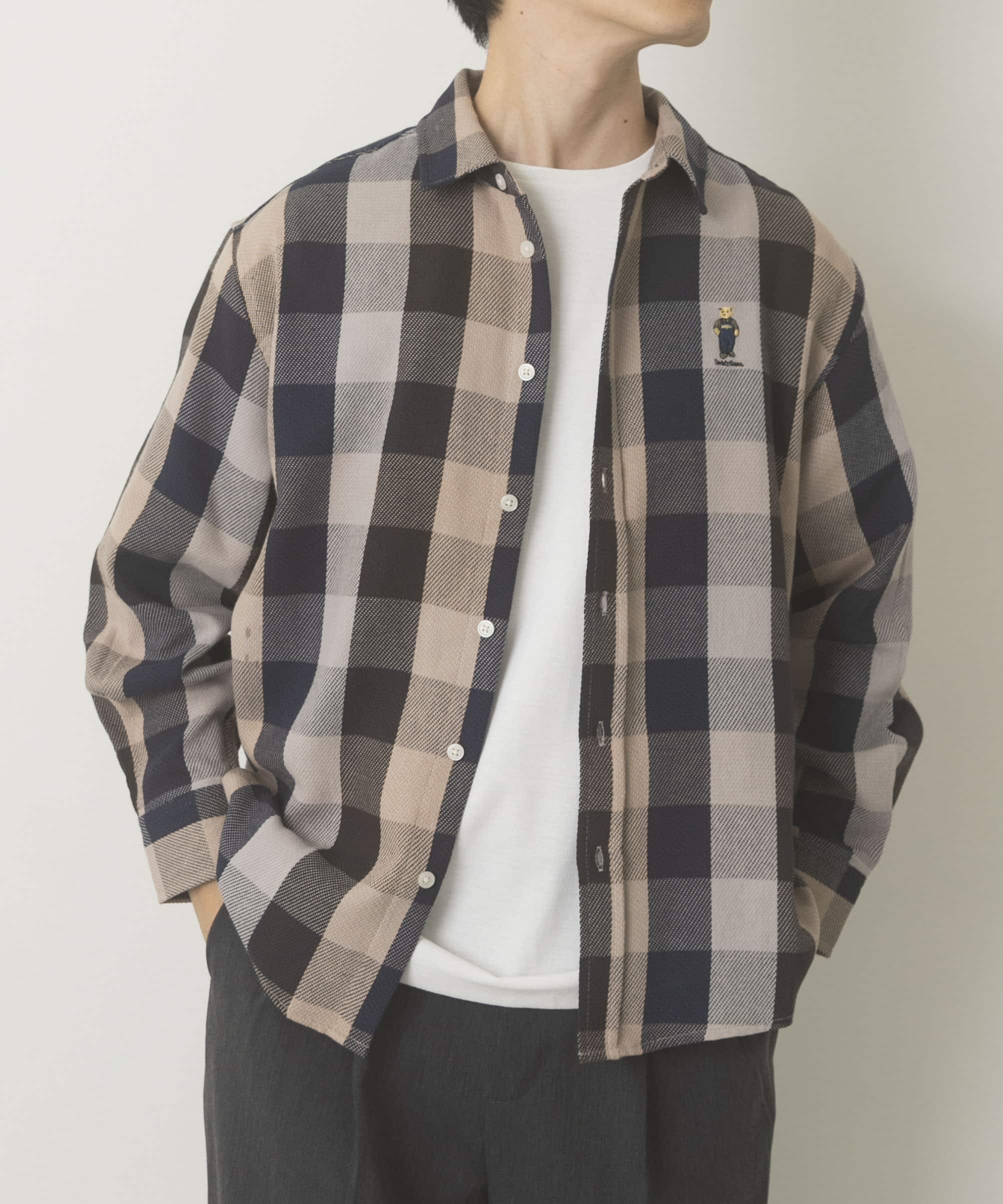 TeddyBearワンポイントチェックネルシャツ