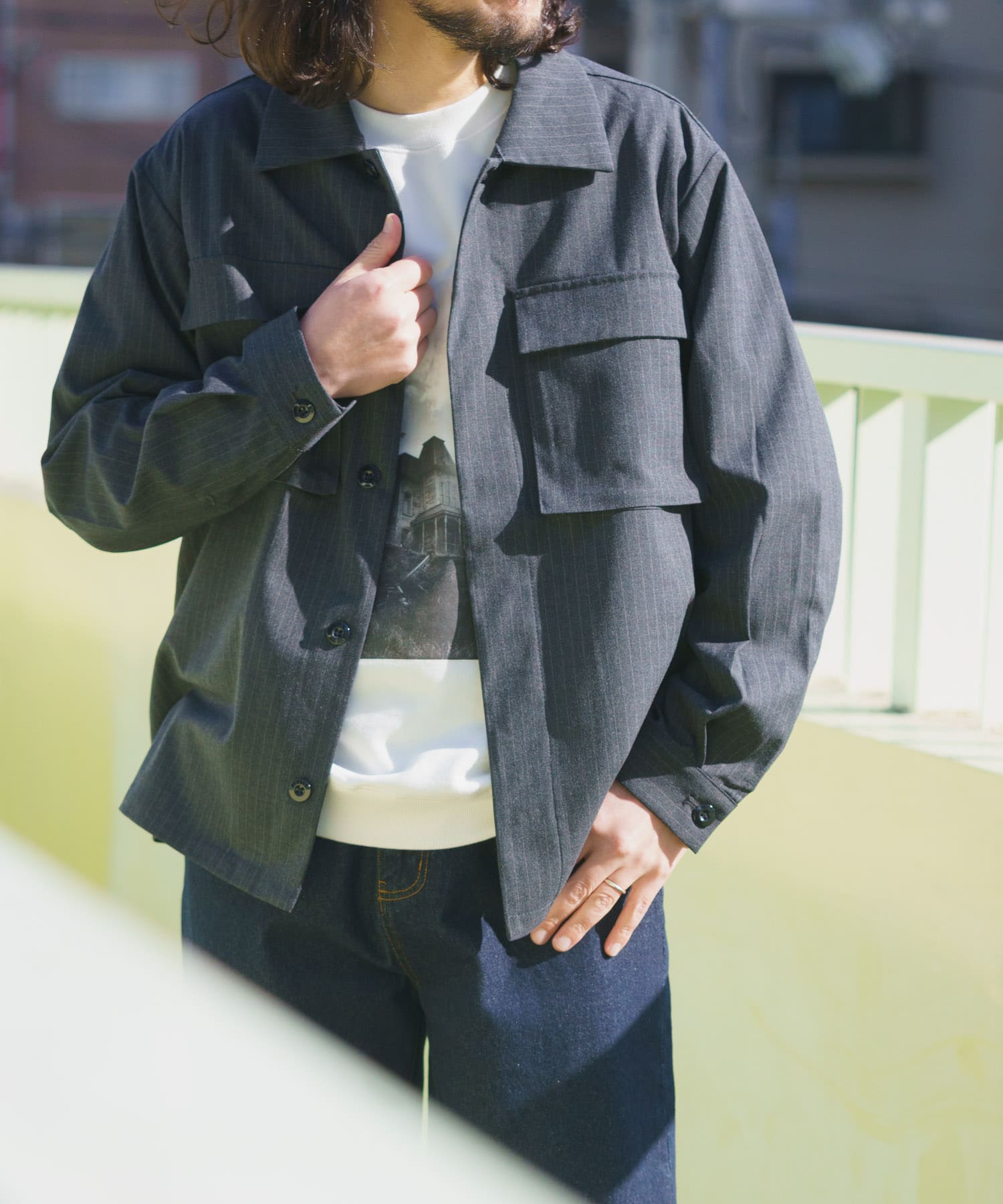 Pinstripe Flyfront Jacket