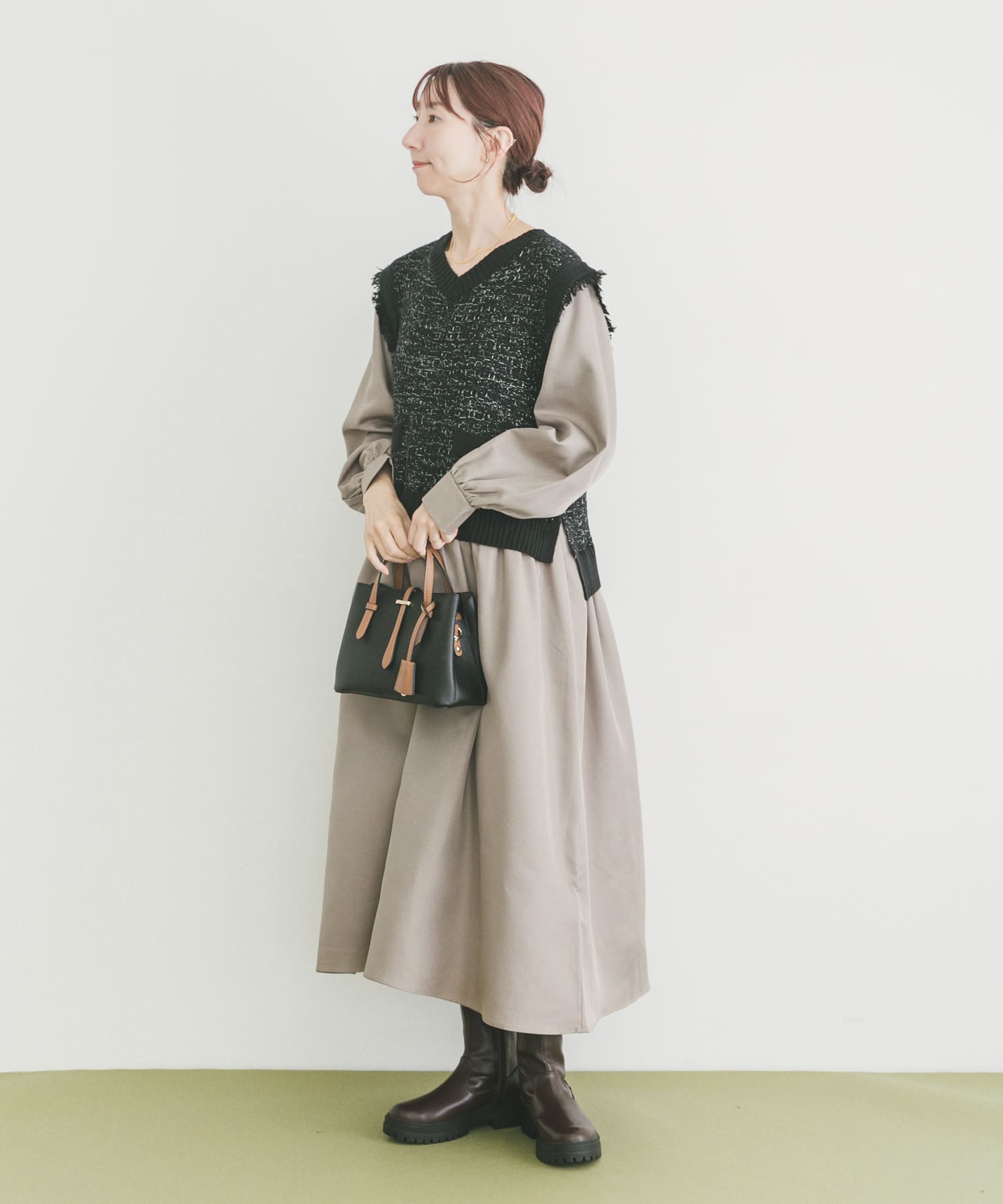 ツイードニットドッキングワンピース