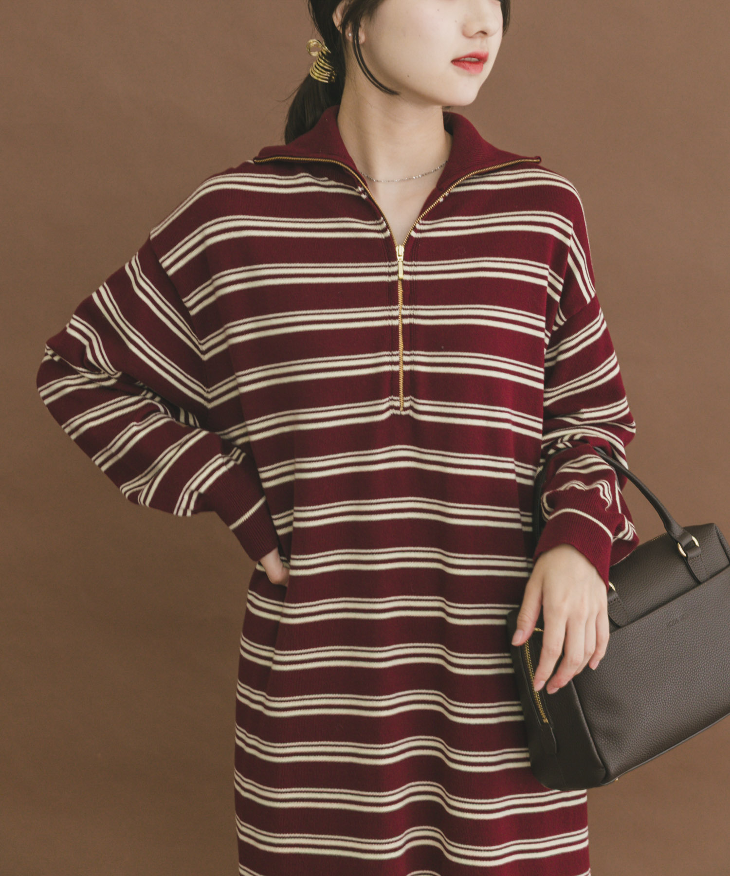 ハーフジップポロワンピース