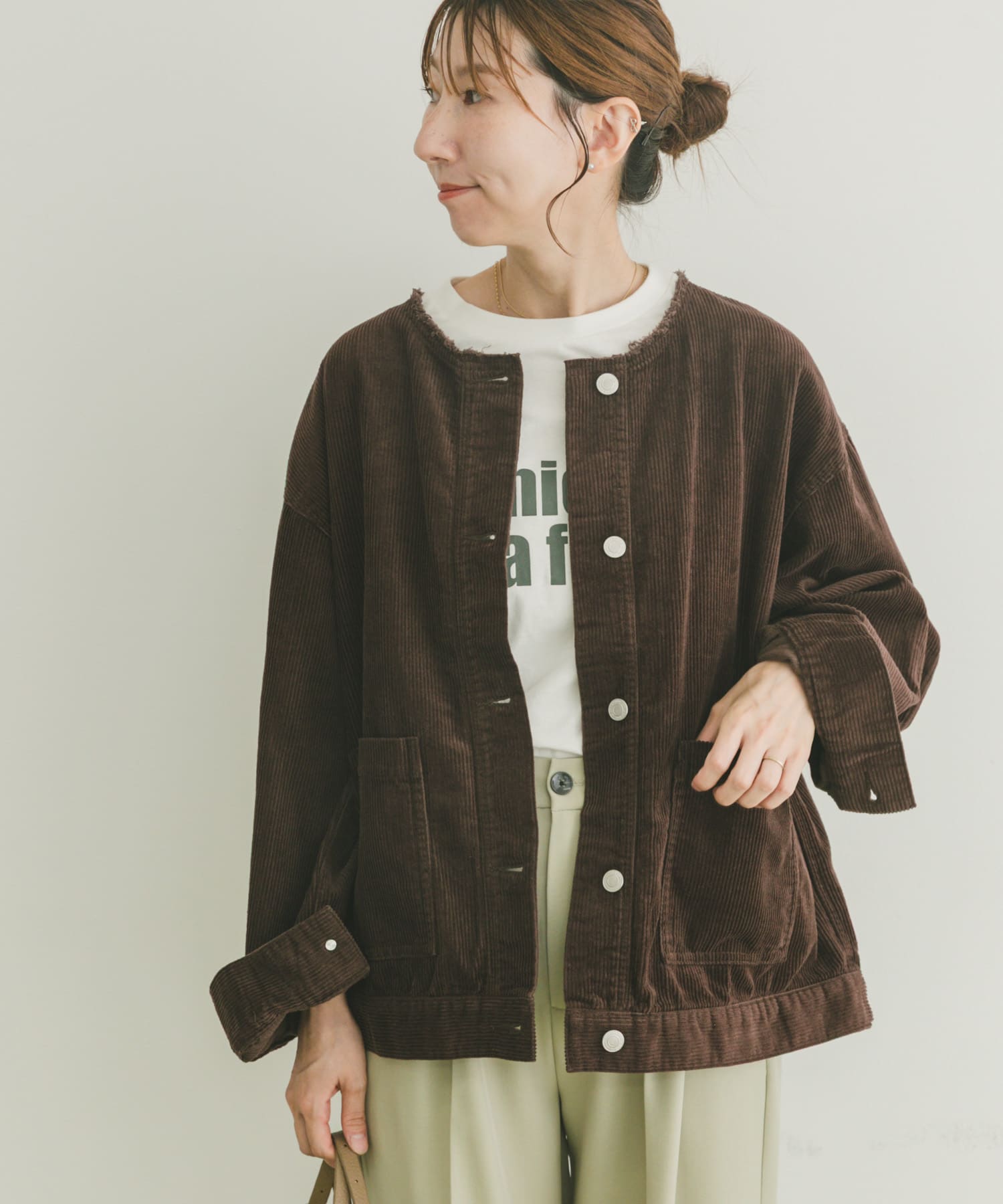 『イージーケア』コーデュロイノーカラージャケット