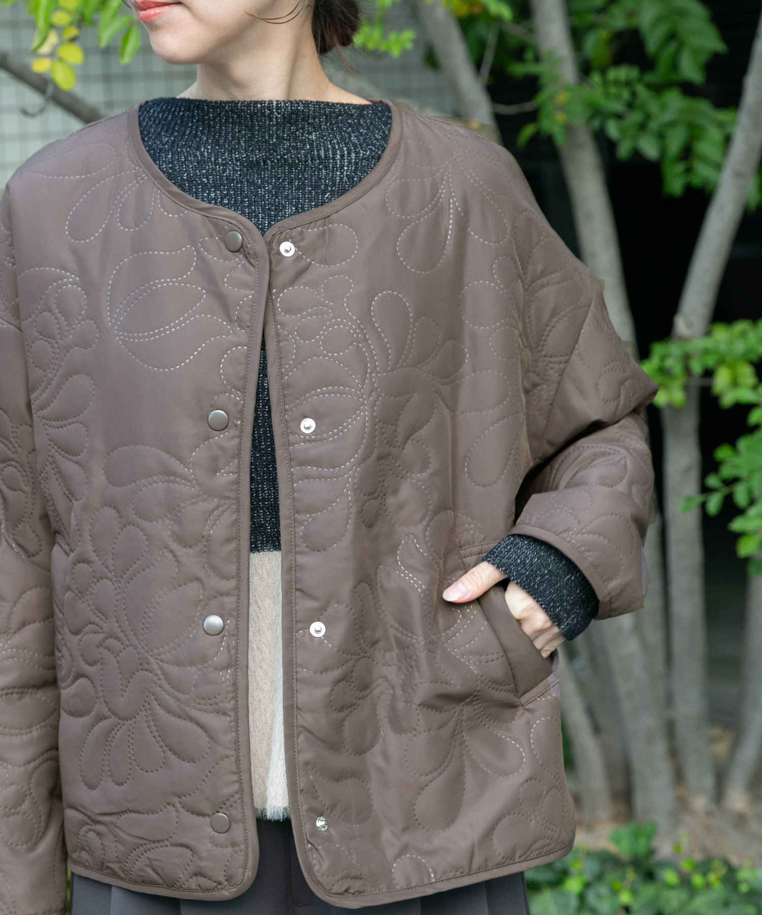 ノーカラー中綿ブルゾン