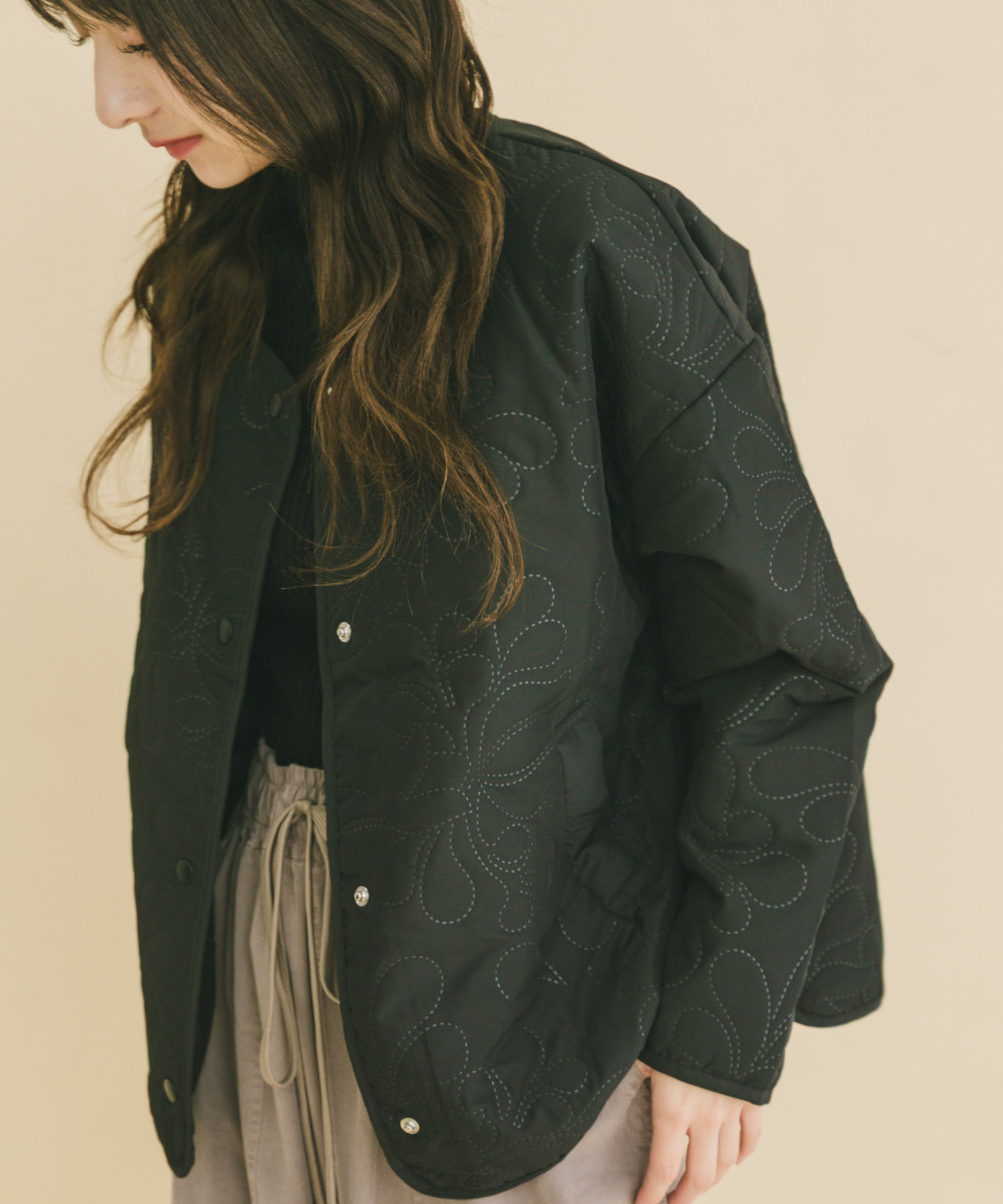 ノーカラー中綿ブルゾン