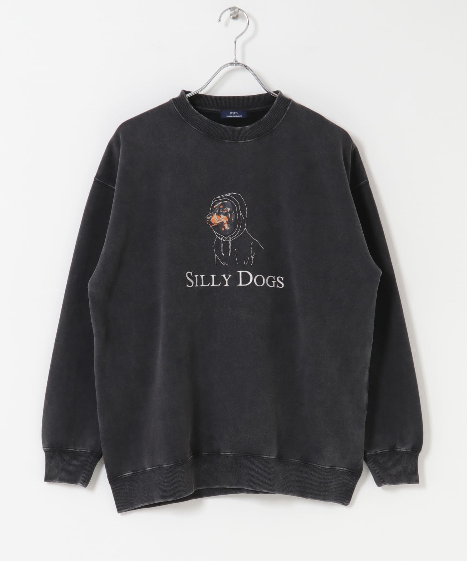 パウダー加工 裏起毛スウェットプルオーバー DOG M