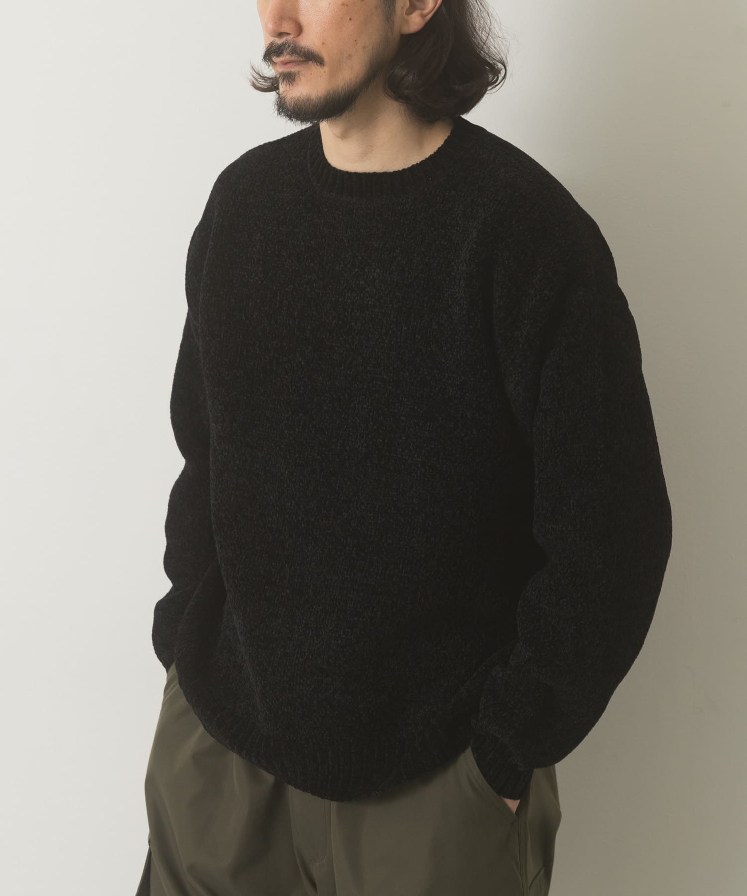 真冬の正解 モール クルーネック ニット BLK M