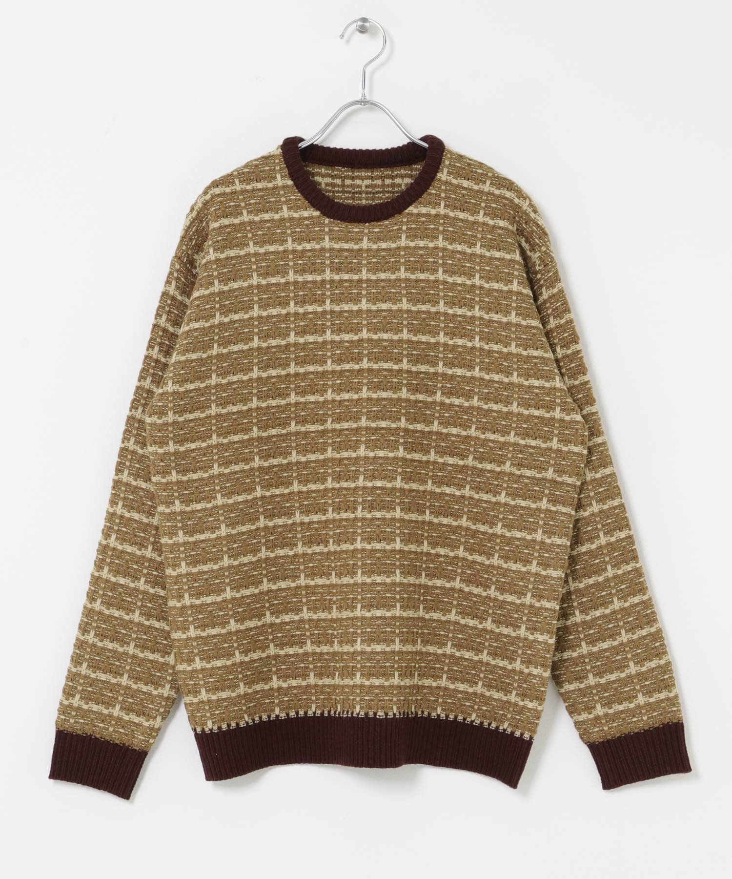 ツイードライククルーネックニット BRN M