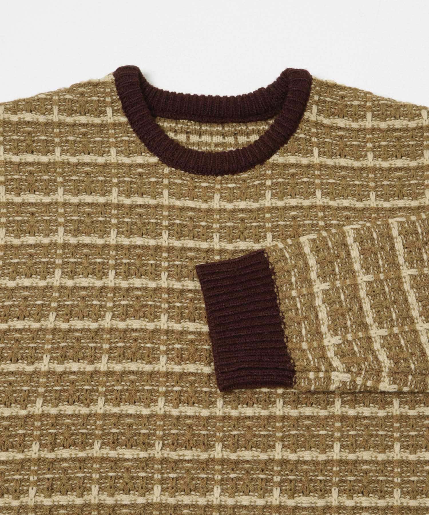 ツイードライククルーネックニット BRN M