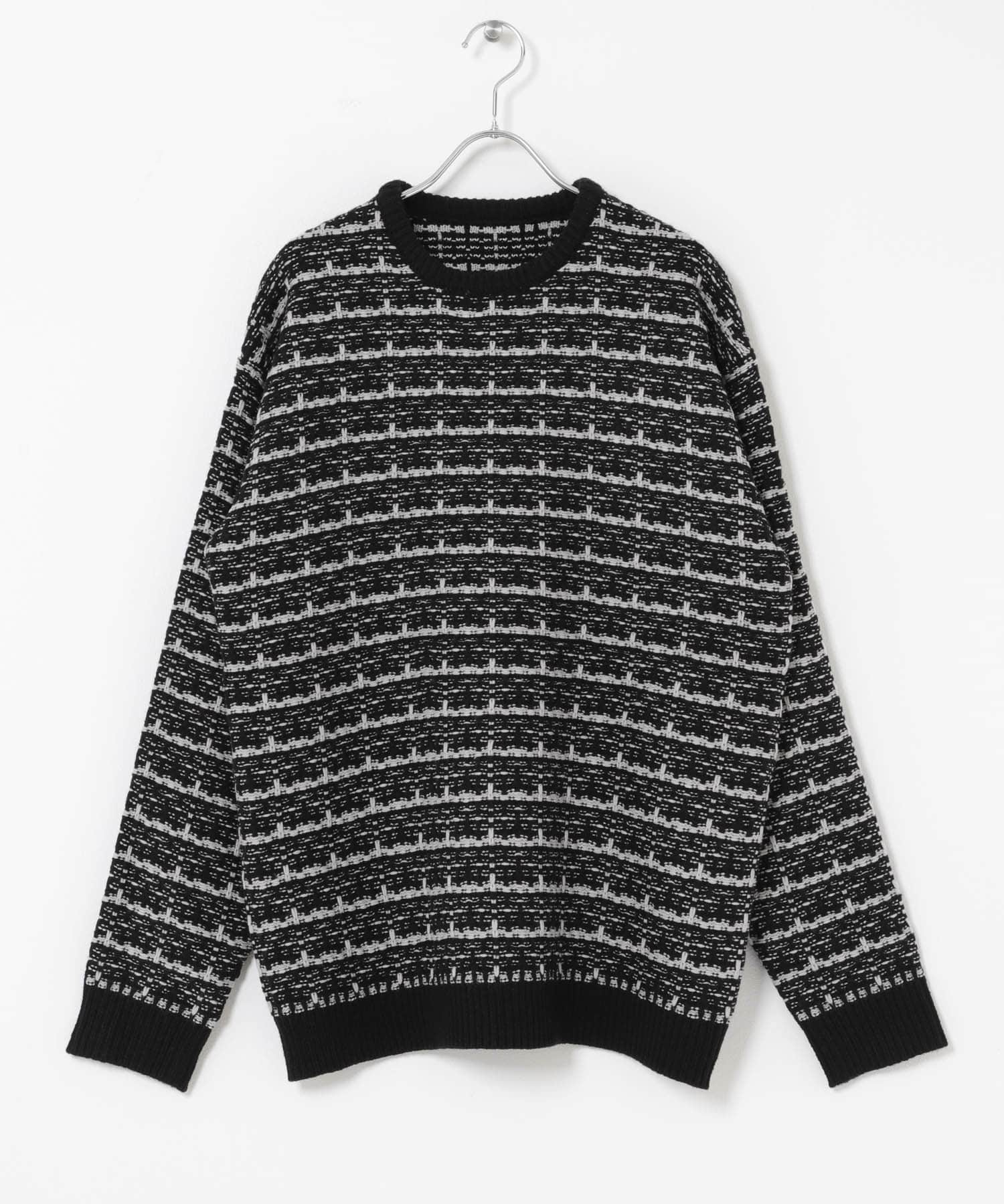 ツイードライククルーネックニット BLK M