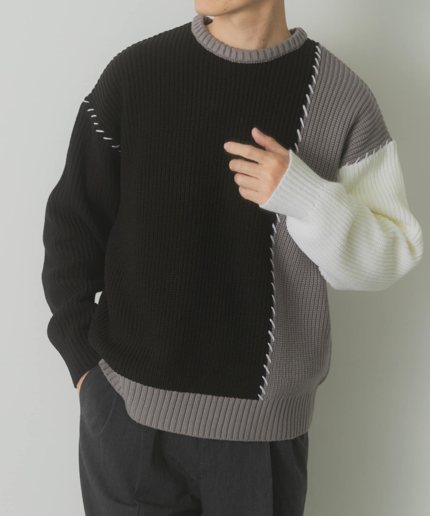 ブランケットステッチ パッチワークニット