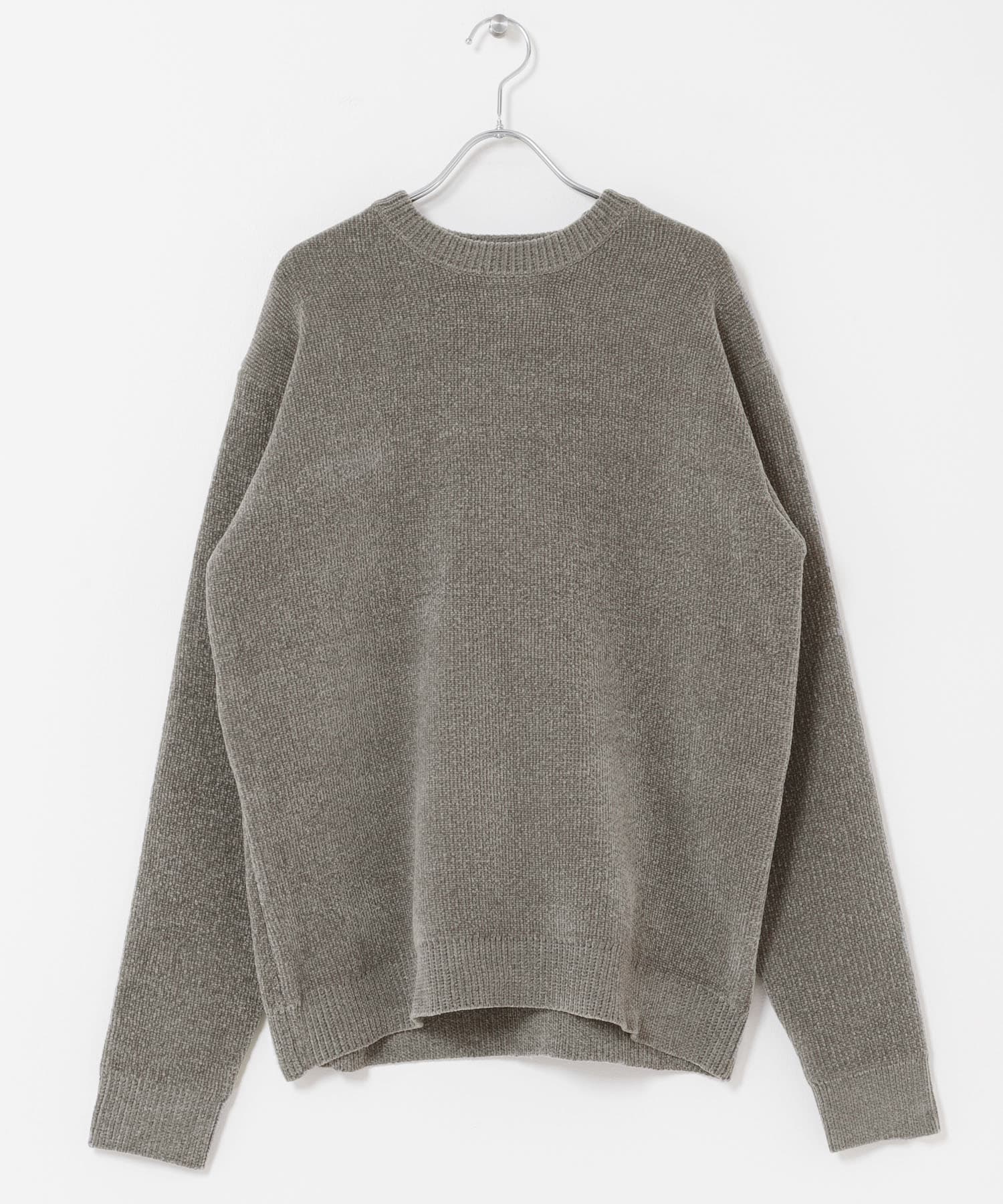 ダブルフェイスシェニールクルーネックニット GREIGE M