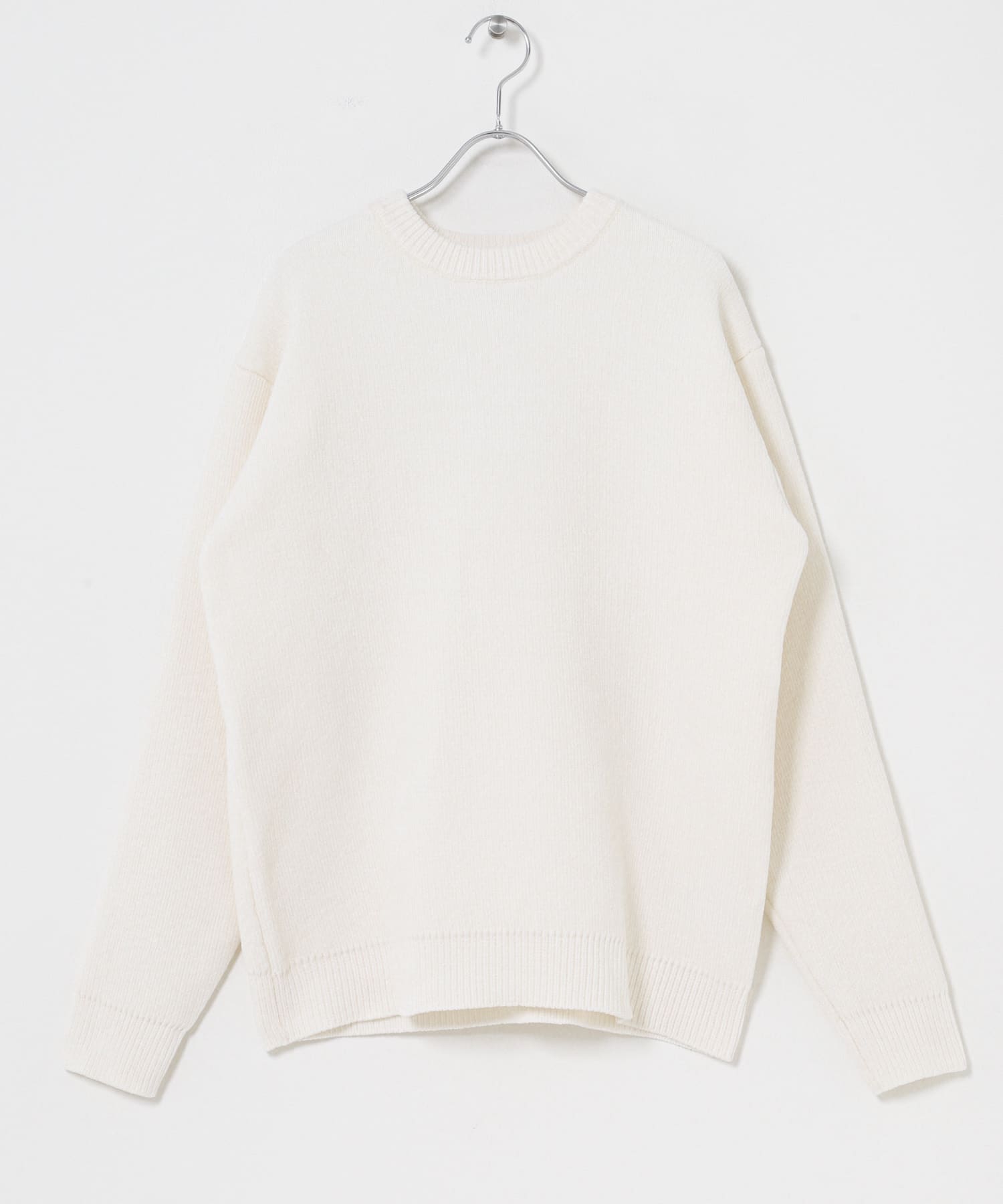 ダブルフェイスシェニールクルーネックニット WHT M