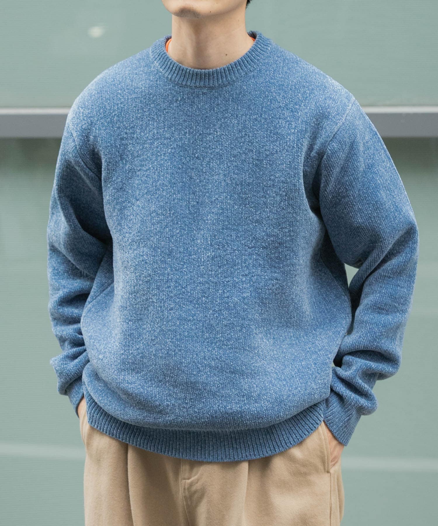 ダブルフェイスシェニールクルーネックニット