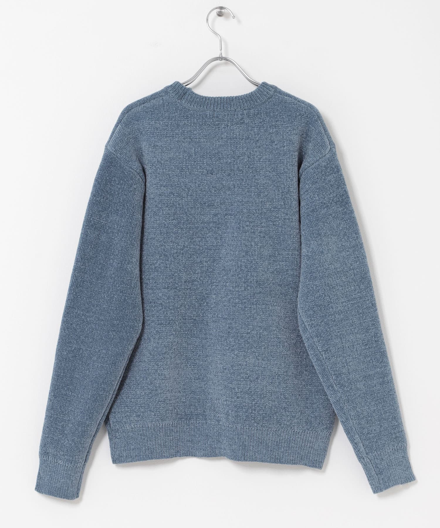 ダブルフェイスシェニールクルーネックニット BLUE GRAY M