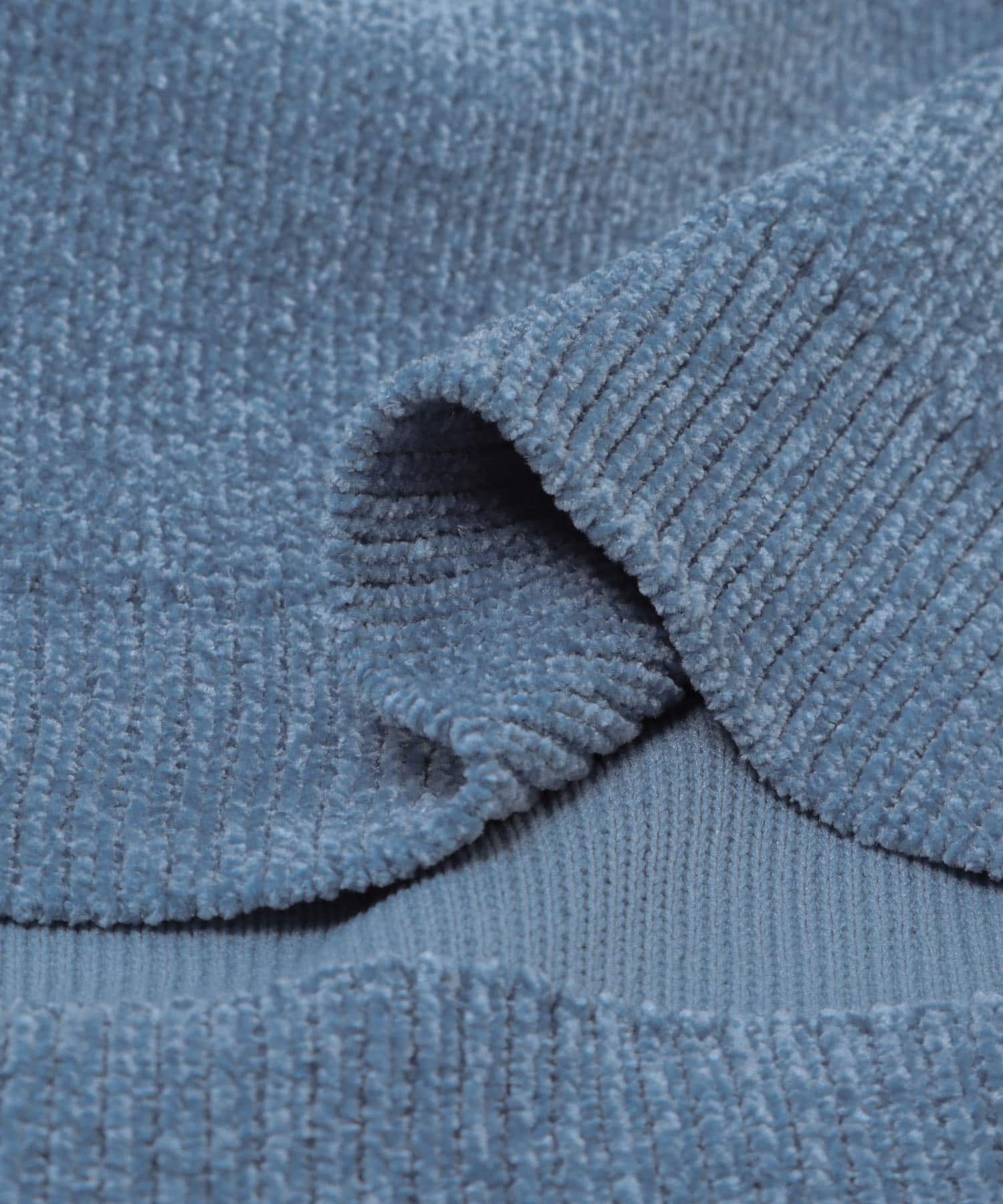 ダブルフェイスシェニールクルーネックニット BLUE GRAY M