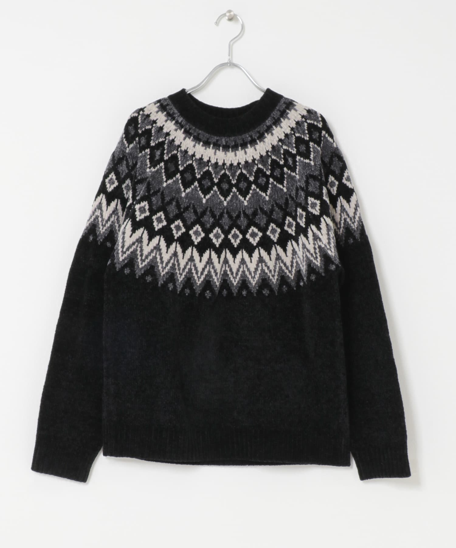 真冬の正解 求心柄 モール ニット BLK M