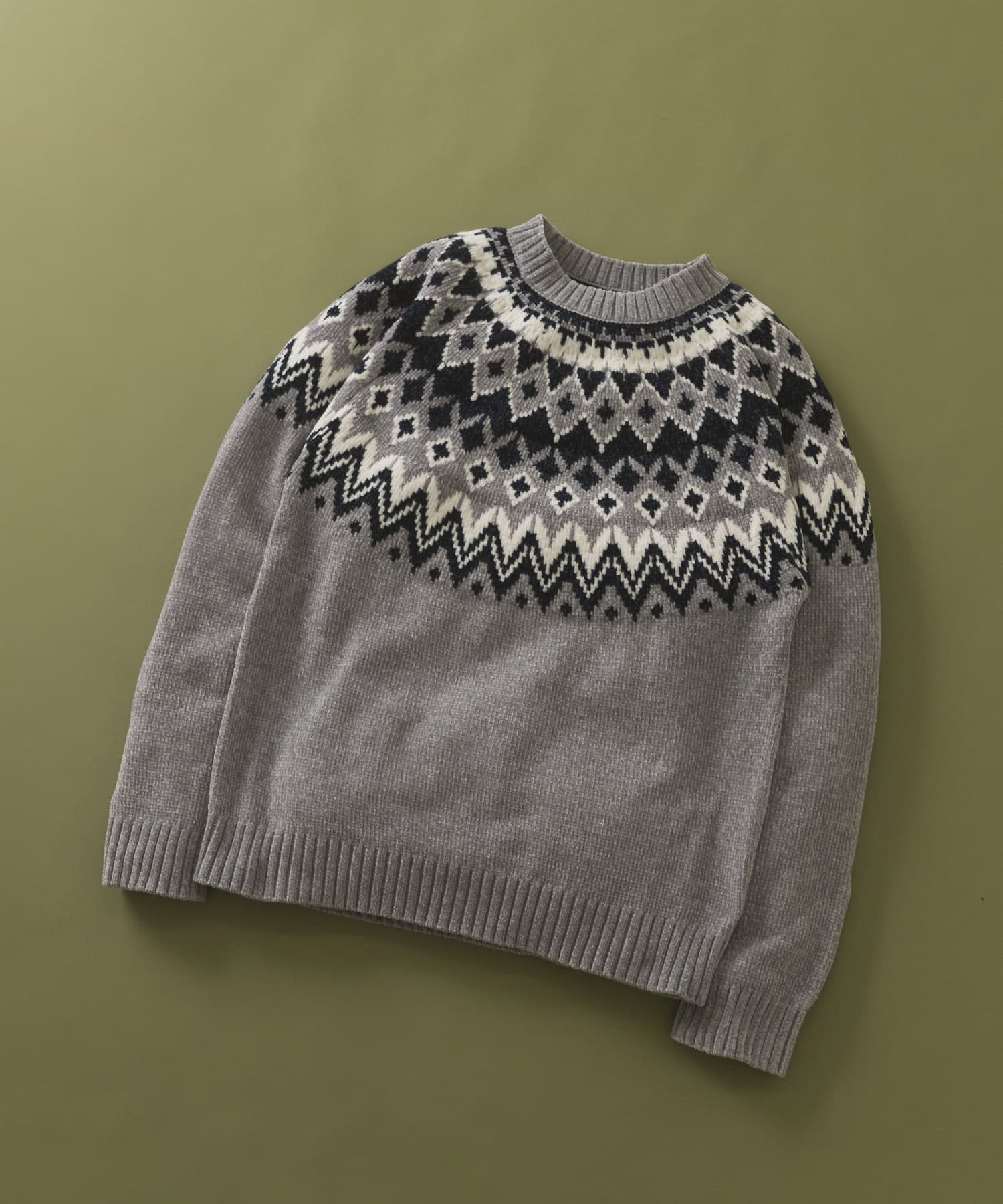 真冬の正解 求心柄 モール ニット GRY M