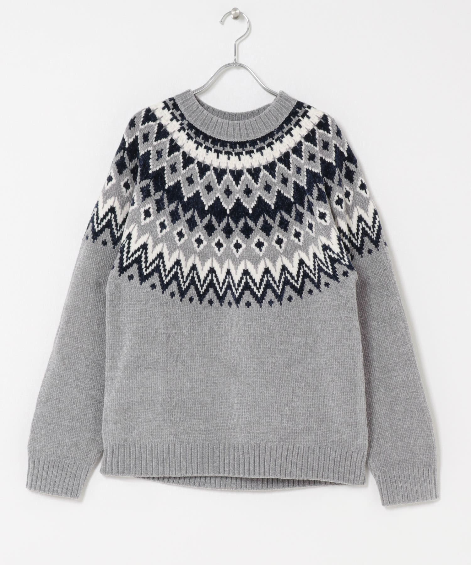 真冬の正解 求心柄 モール ニット GRY M