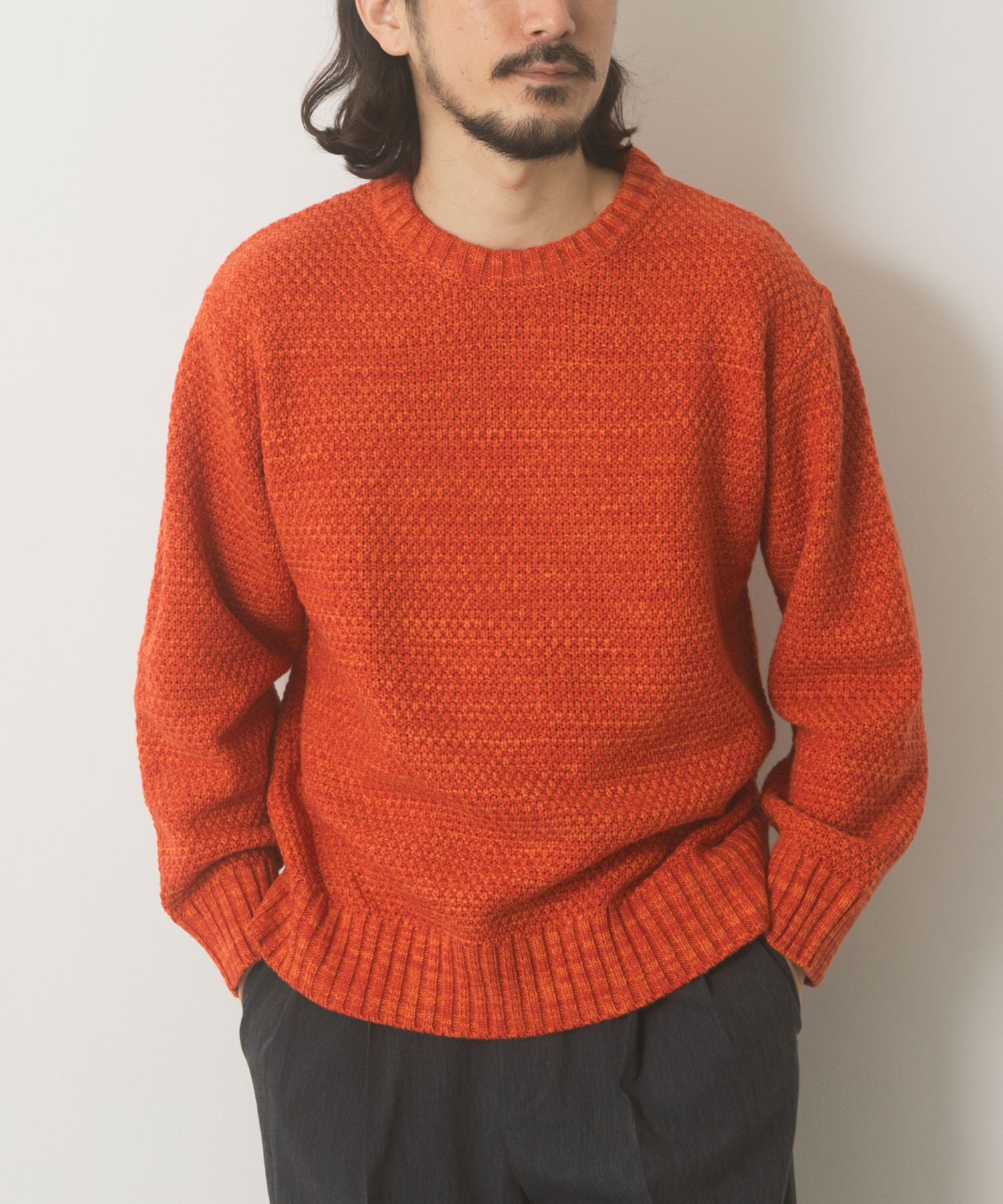 マシンウォッシャブル クルーネックカノコニット