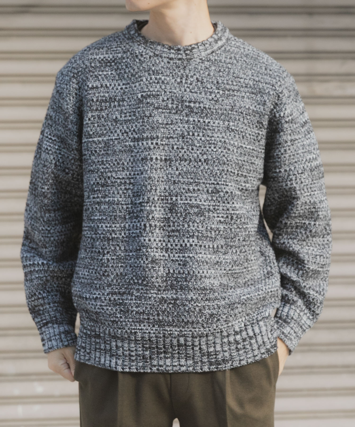 マシンウォッシャブル クルーネックカノコニット