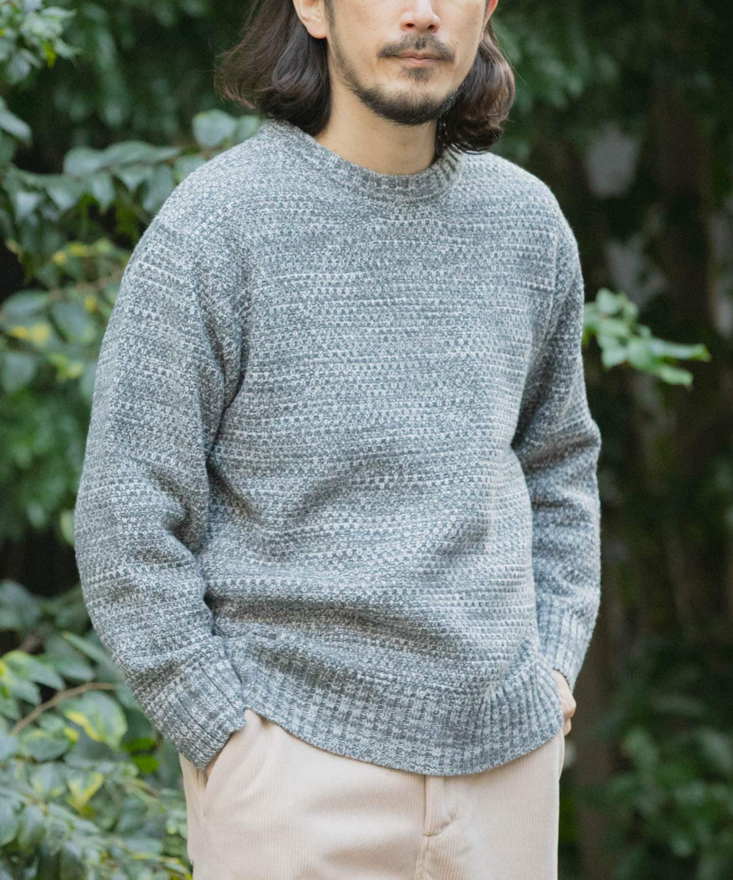 マシンウォッシャブル クルーネックカノコニット