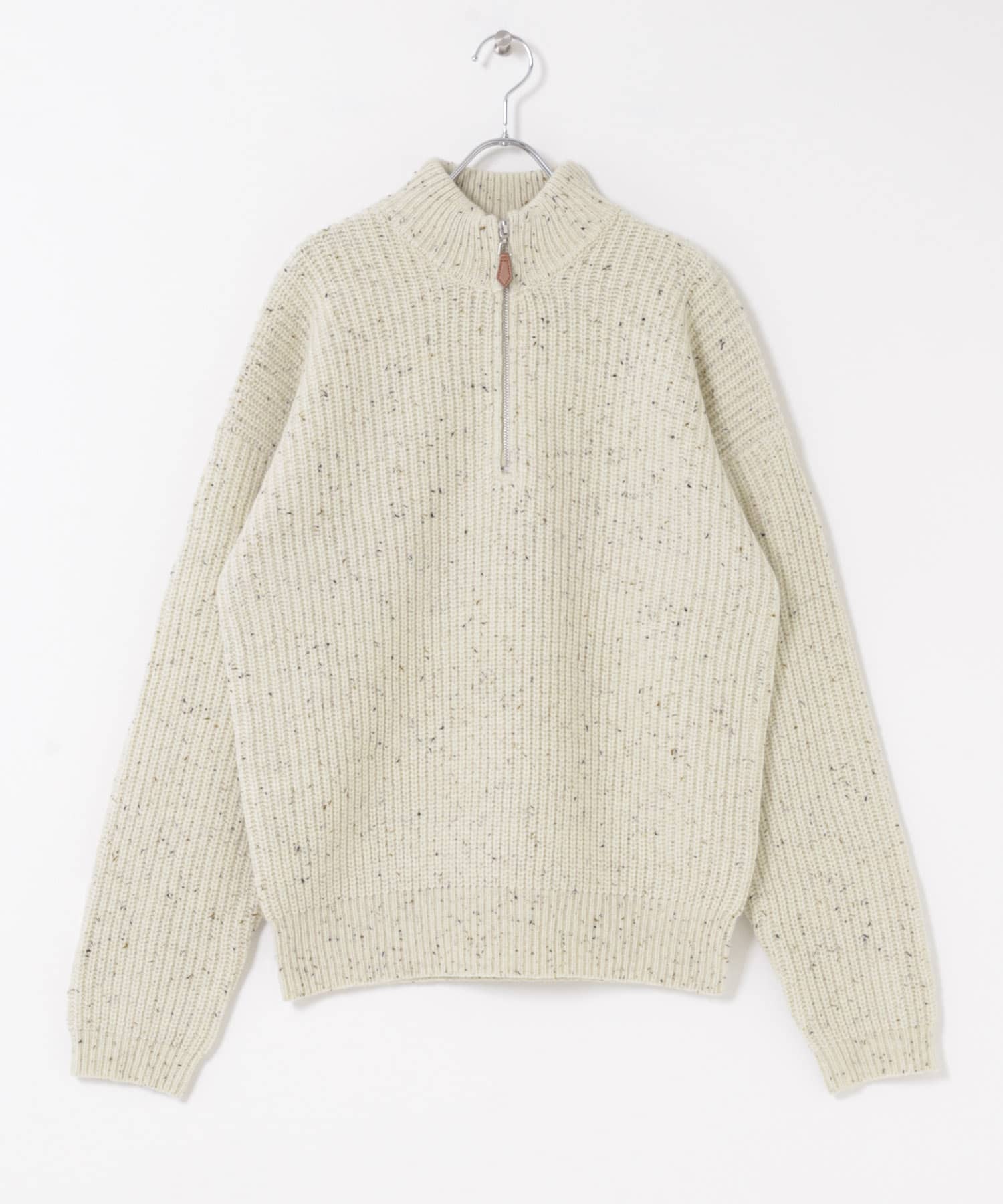 ウール混 ハーフジップ モックネックニット WHT M