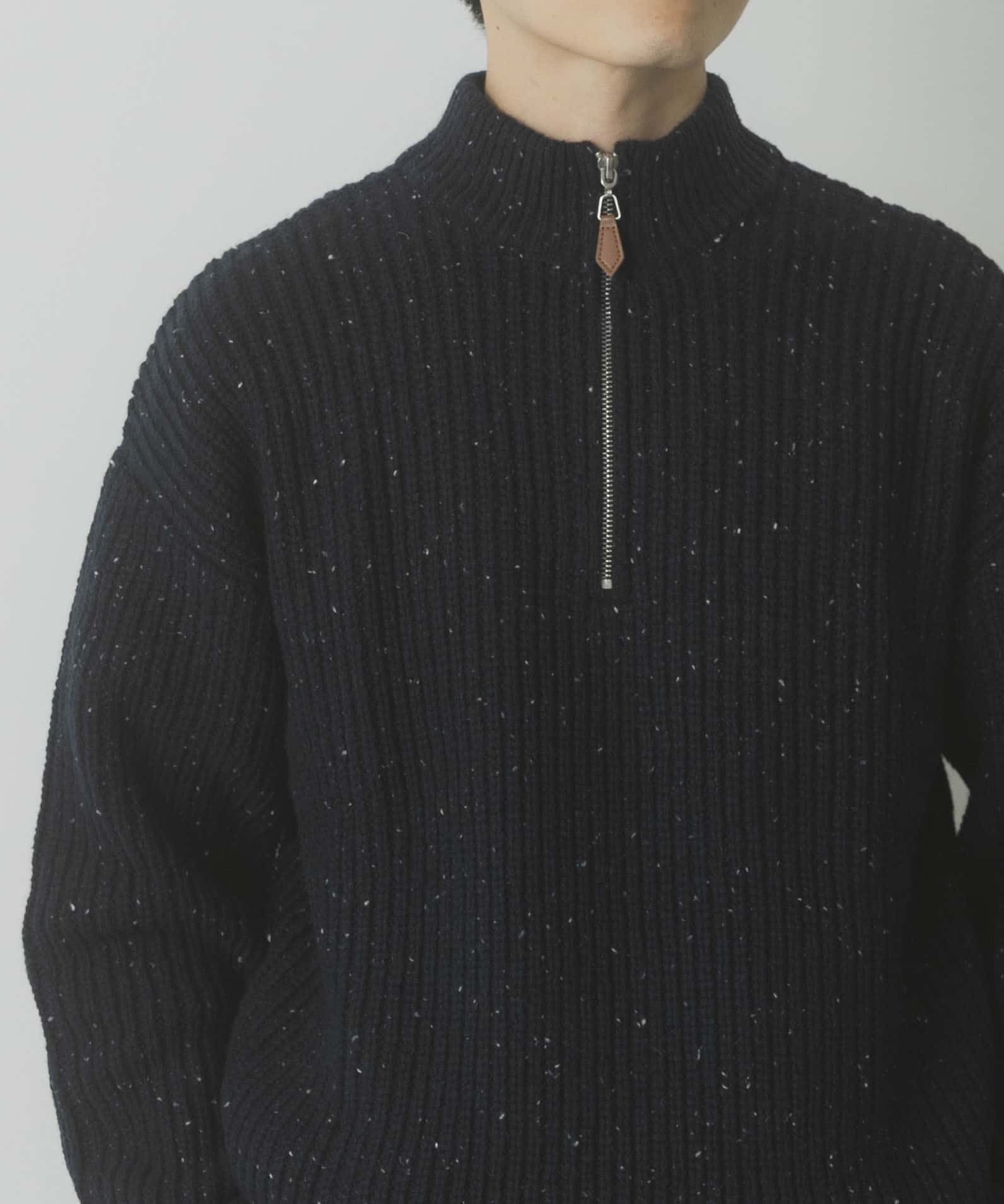 ウール混 ハーフジップ モックネックニット