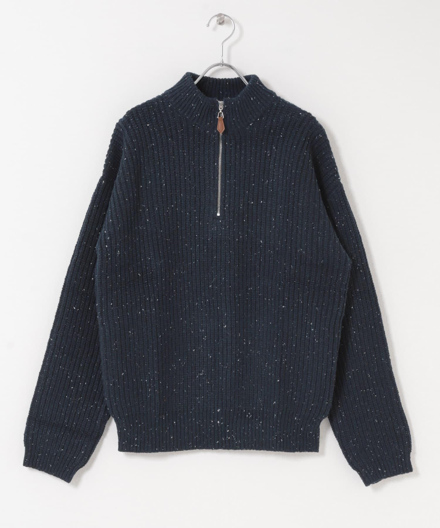 ウール混 ハーフジップ モックネックニット NVY M