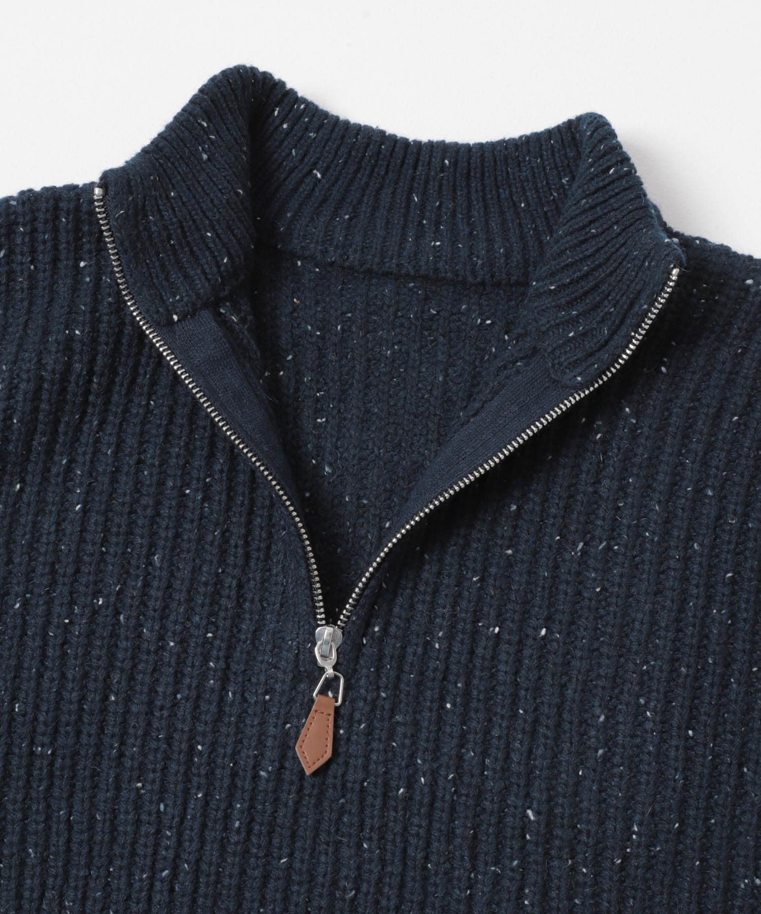 ウール混 ハーフジップ モックネックニット NVY M