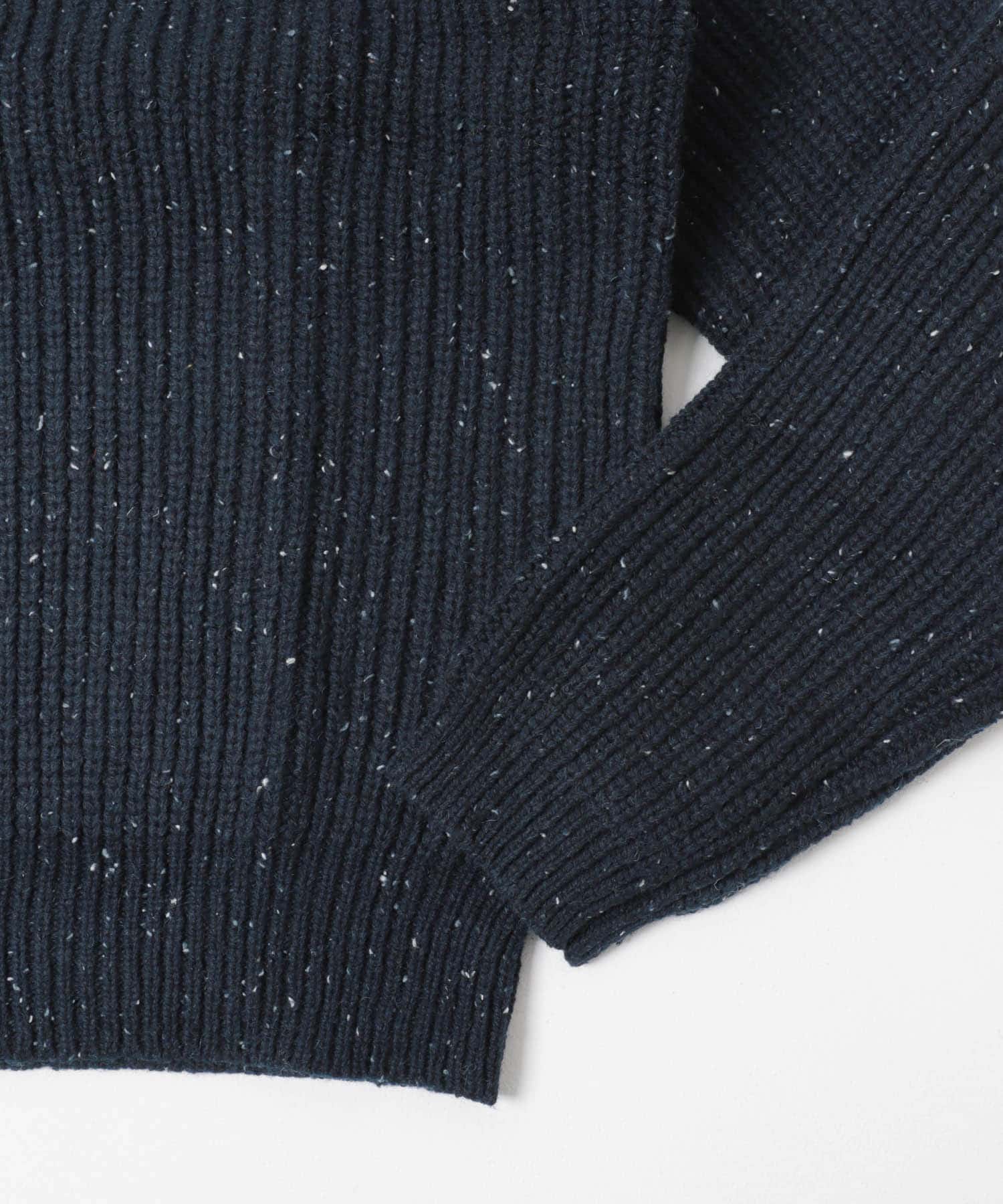 ウール混 ハーフジップ モックネックニット NVY M