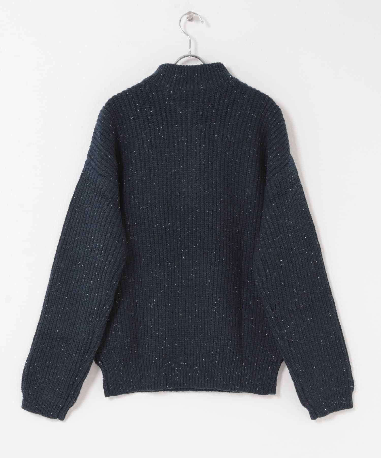 ウール混 ハーフジップ モックネックニット NVY M