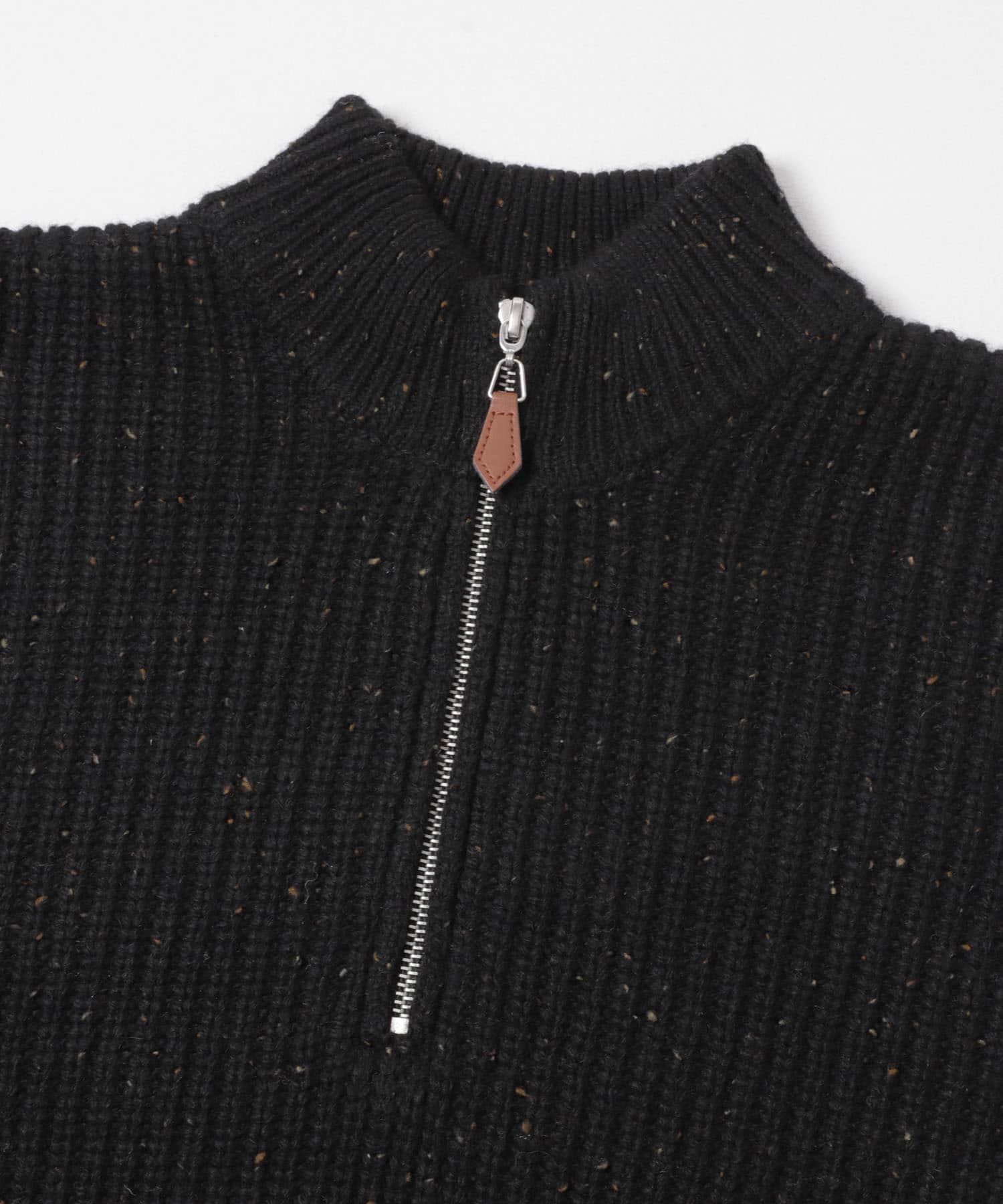ウール混 ハーフジップ モックネックニット BLK M