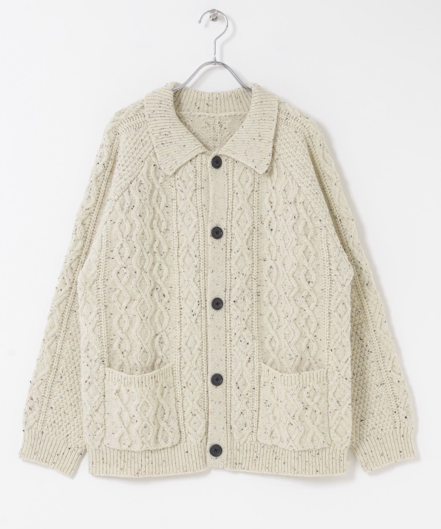 ウール混 フィッシャーマンカーディガン WHT M