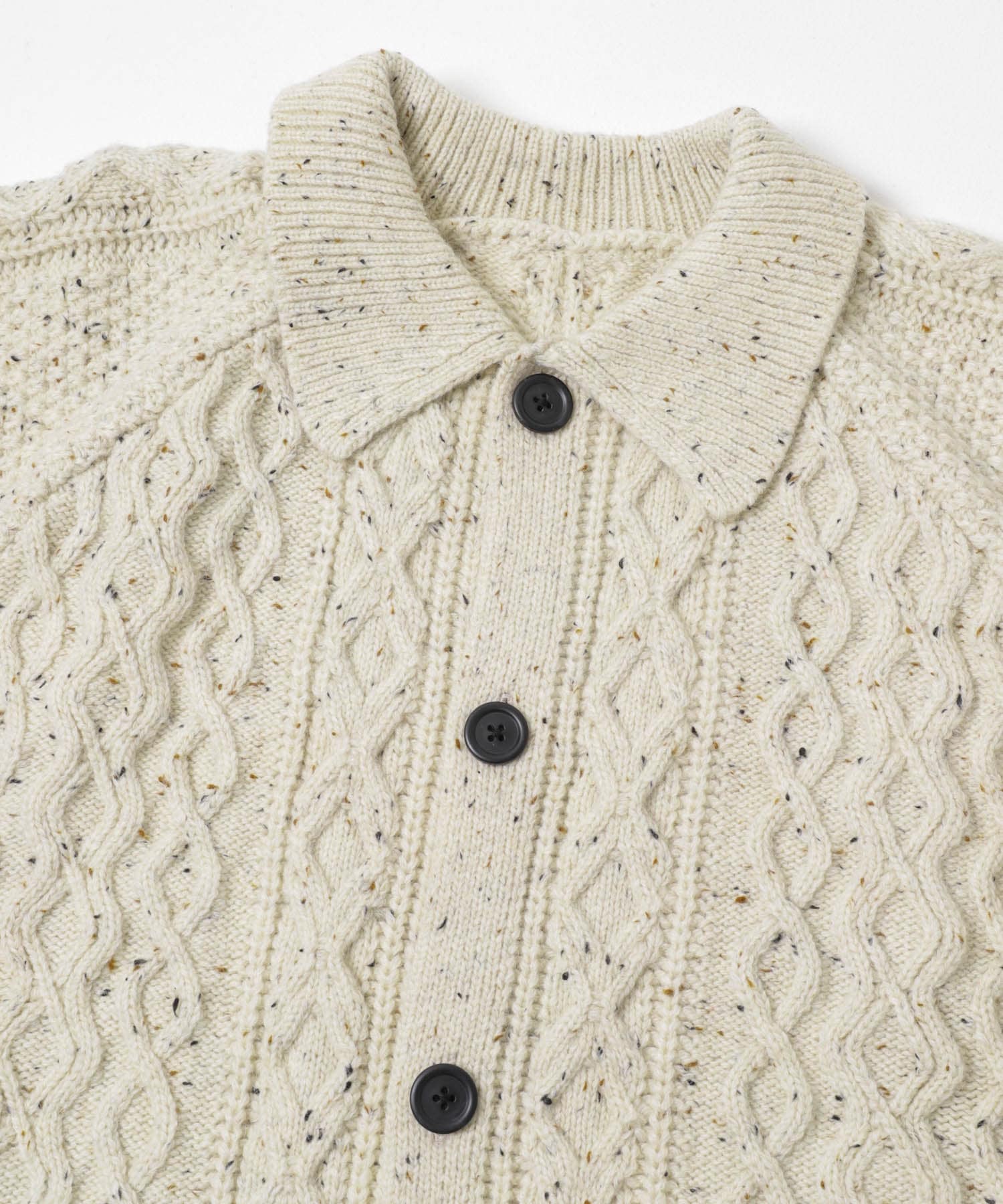 ウール混 フィッシャーマンカーディガン WHT M