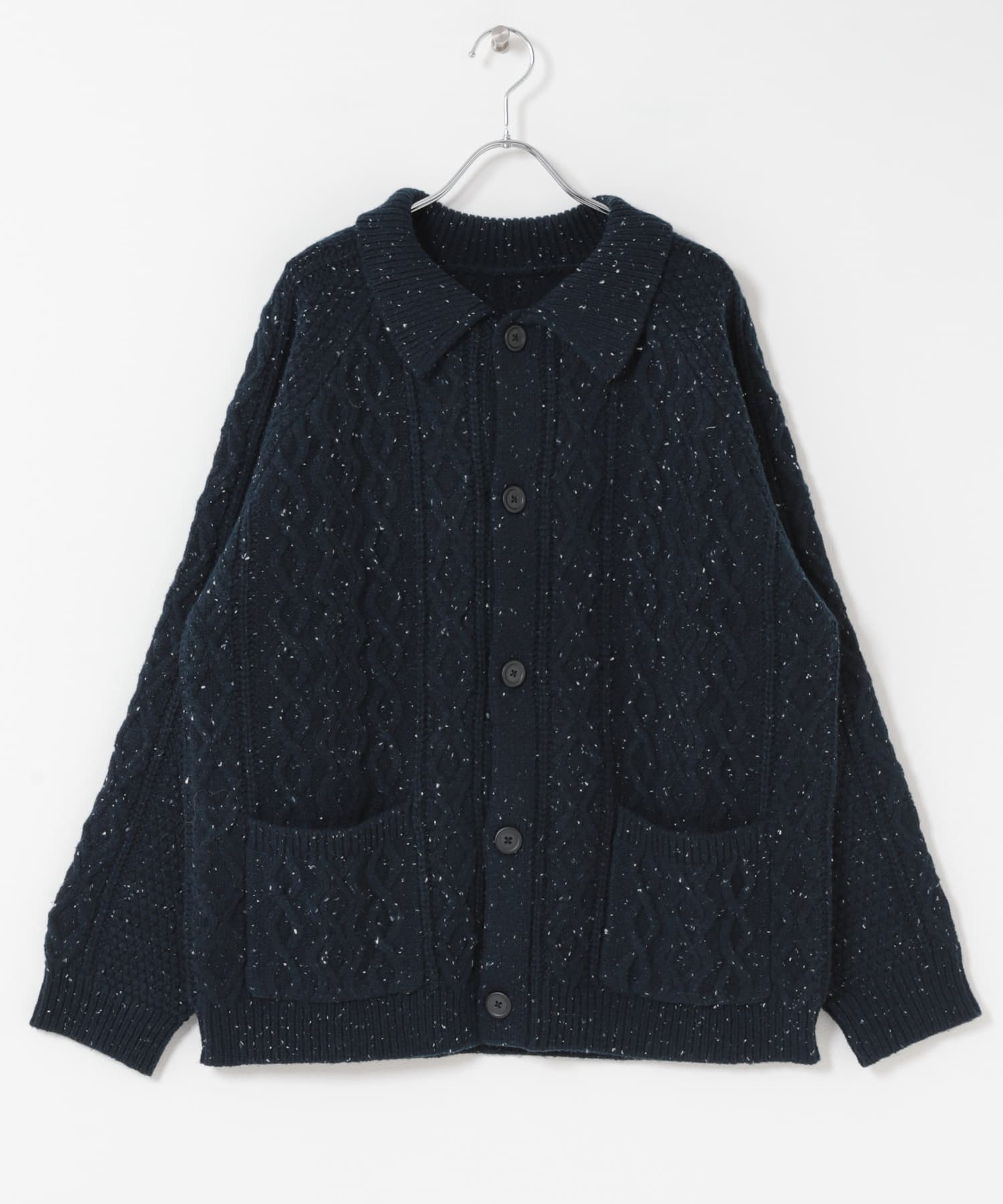 ウール混 フィッシャーマンカーディガン NVY M