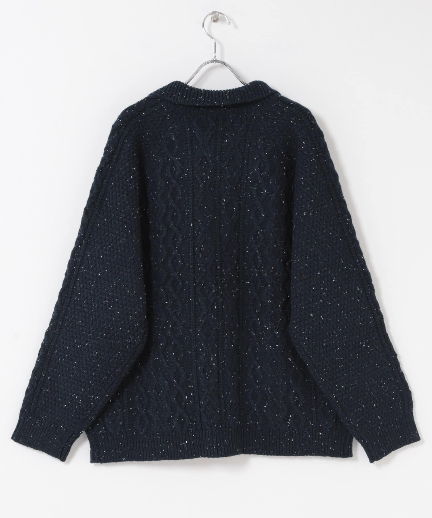 ウール混 フィッシャーマンカーディガン NVY M