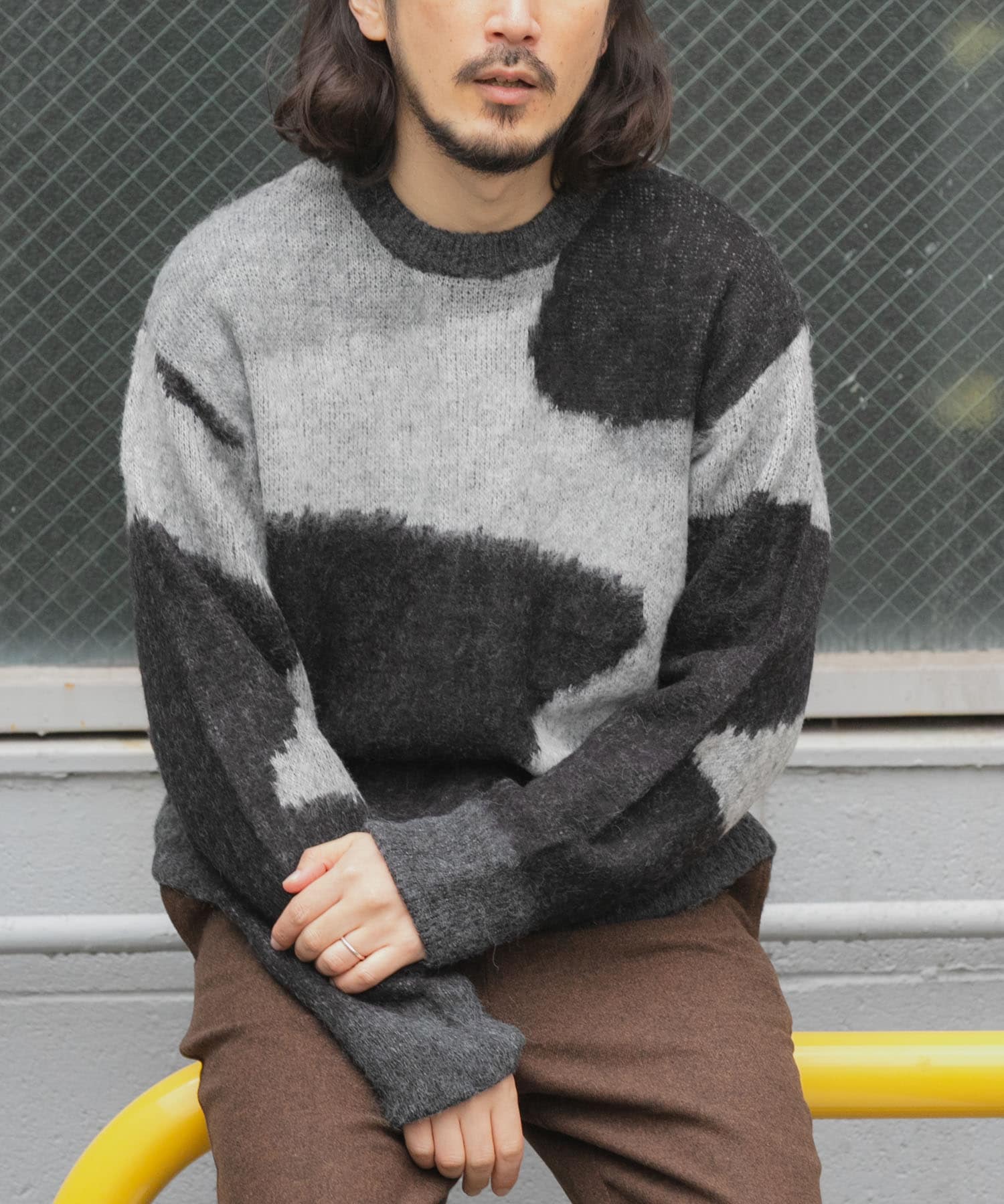 モヘヤタッチカモフラリラックスニット