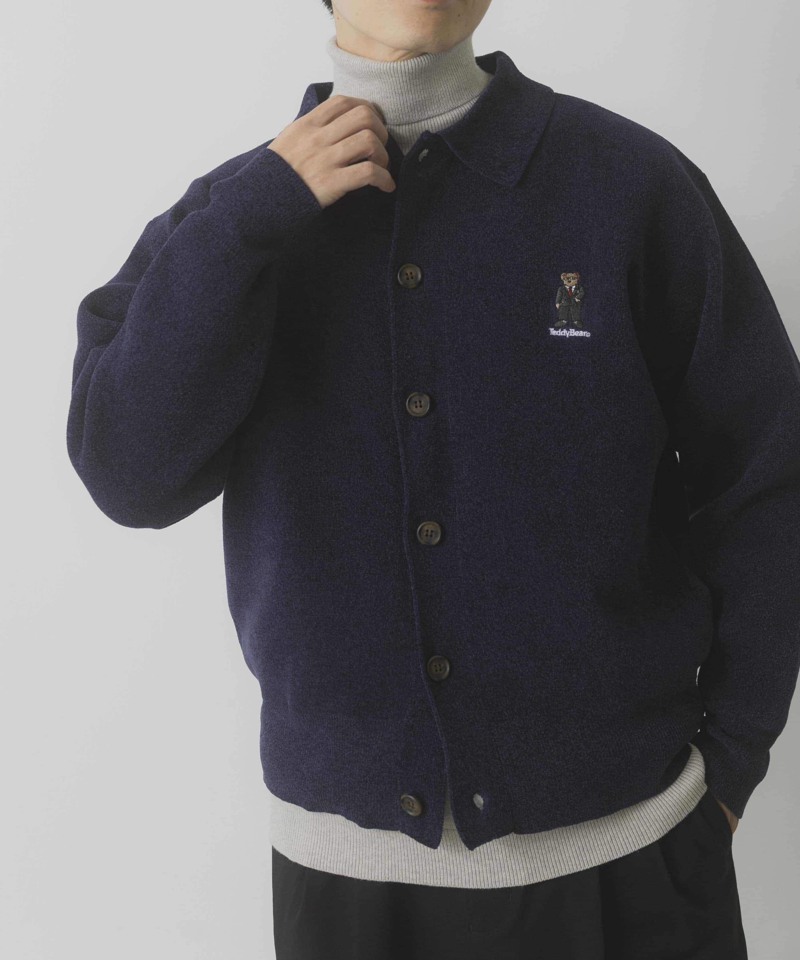 Teddy Bear Wフェイスニットシャツカーディガン(M NVY): トップス