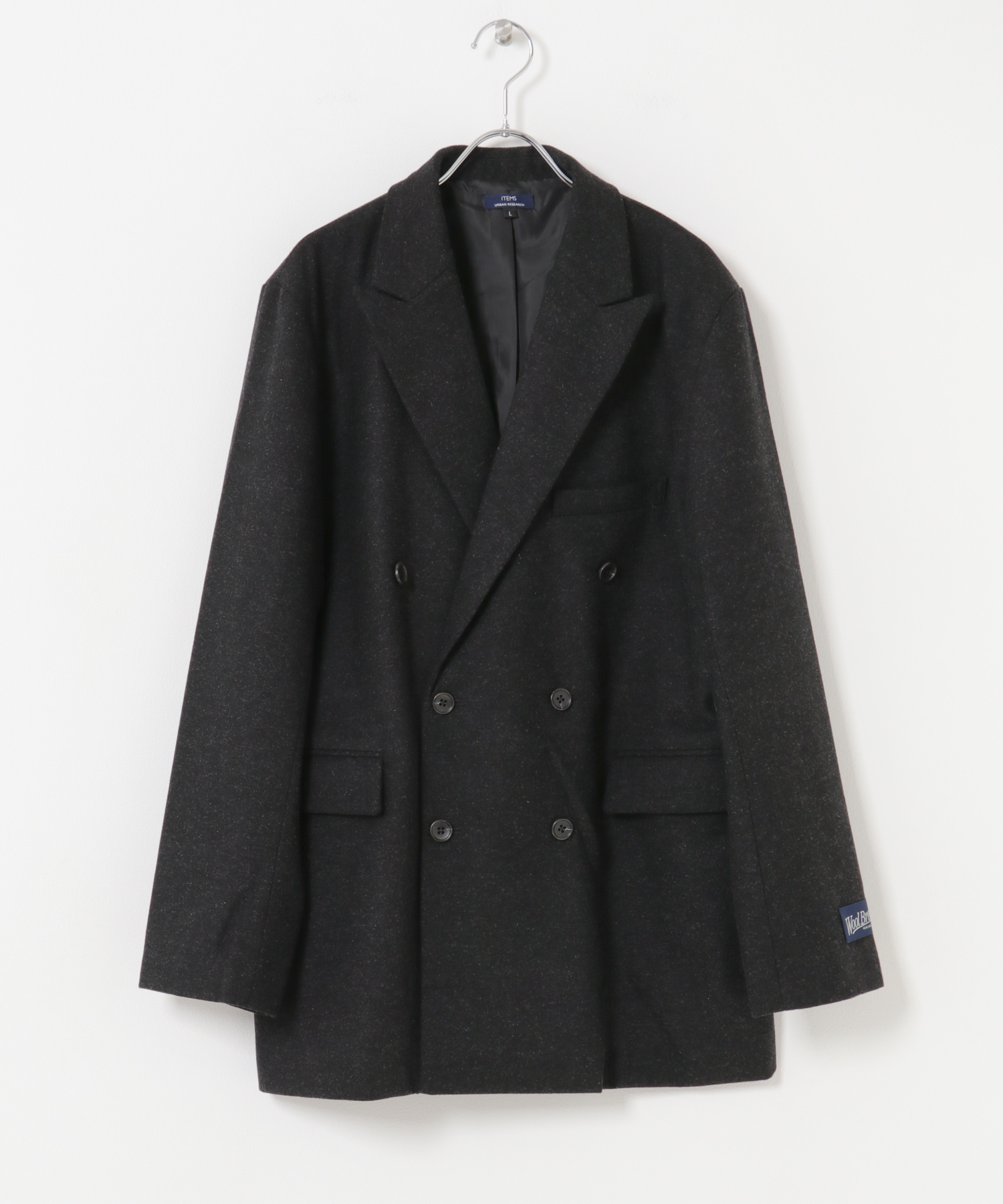 ウール混ダブルブレストジャケット BLK M