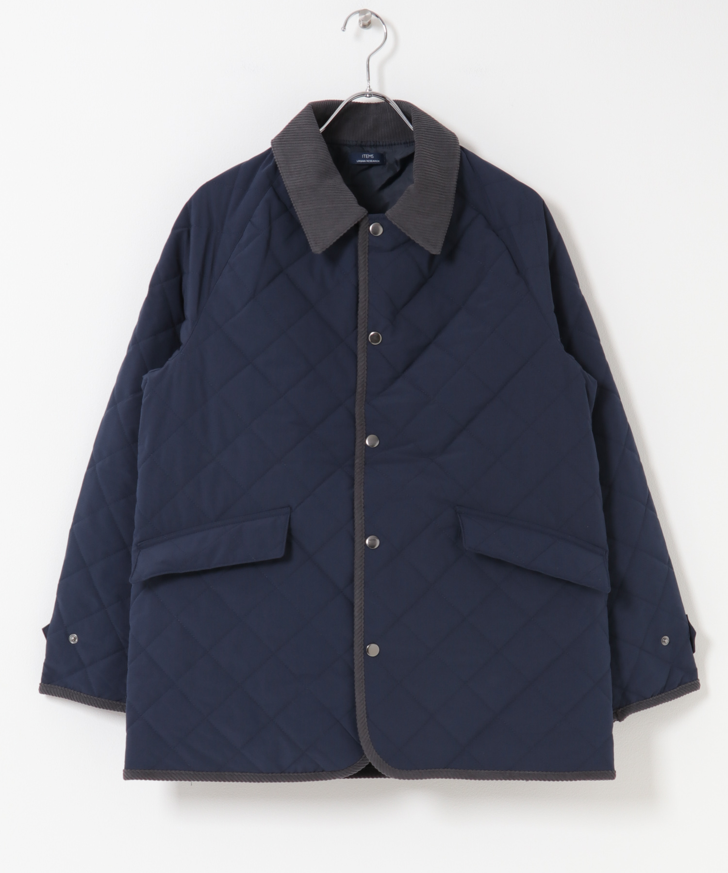 襟コーデュロイ 中綿キルティングジャケット