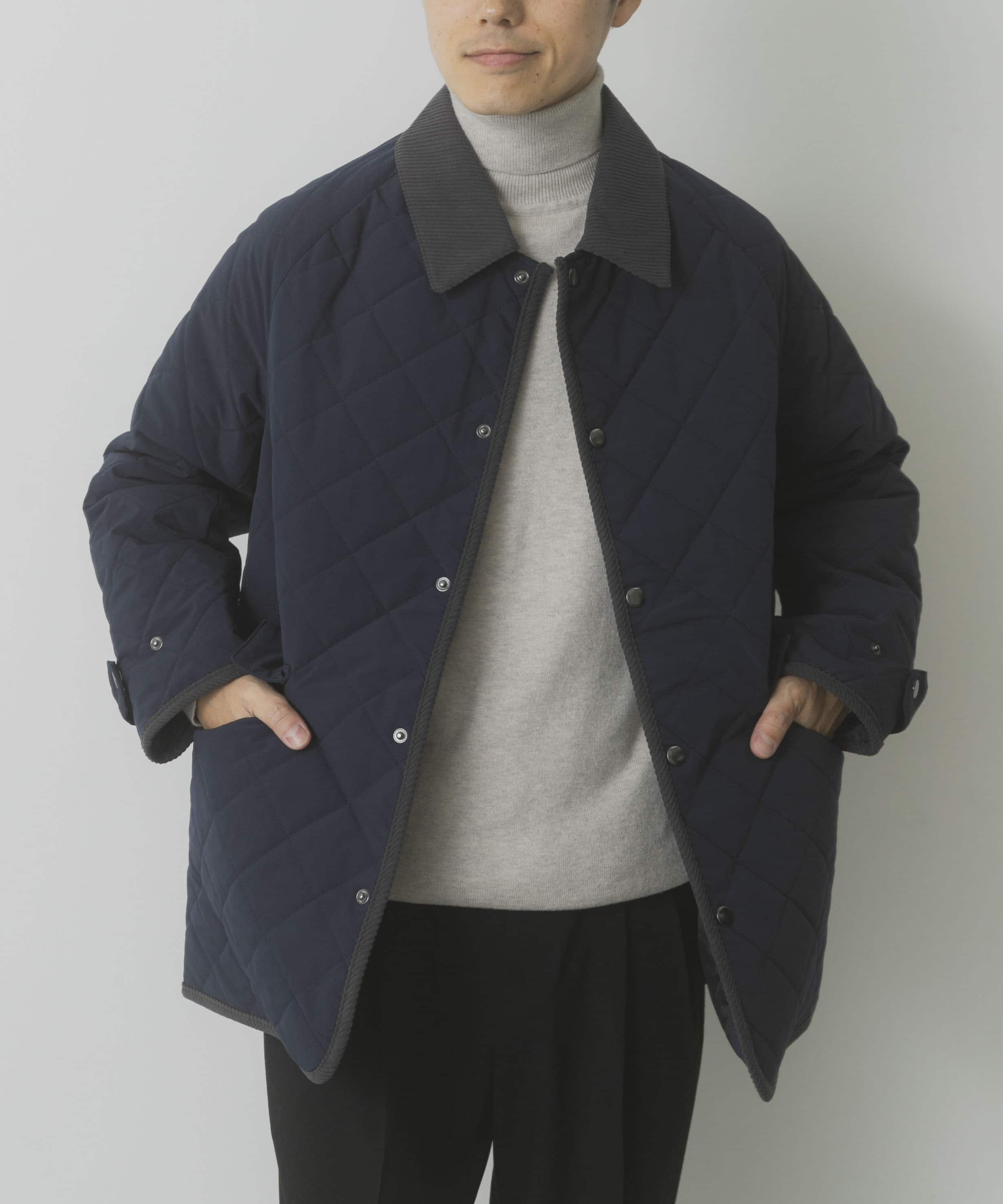 襟コーデュロイ 中綿キルティングジャケット
