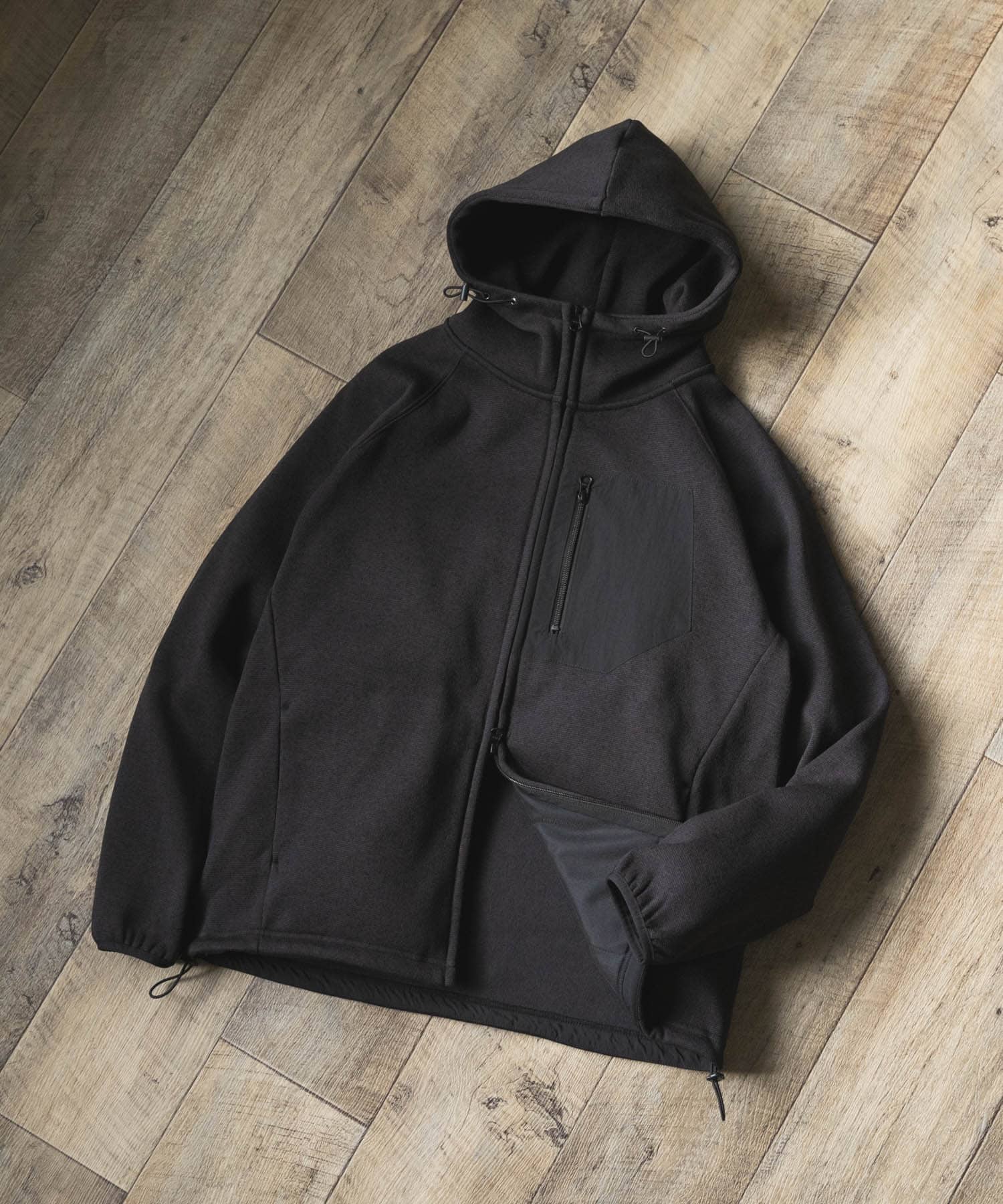 ニットフリース Zip Up フードジャケット BLK M
