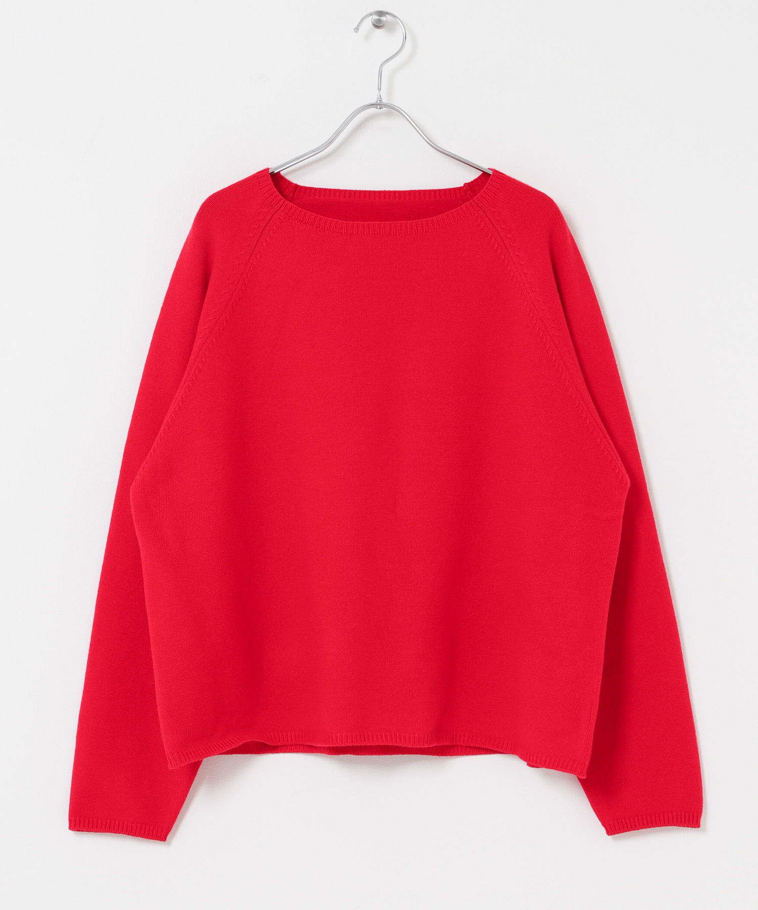 『洗濯可』クルーネックラグランニット RED Free