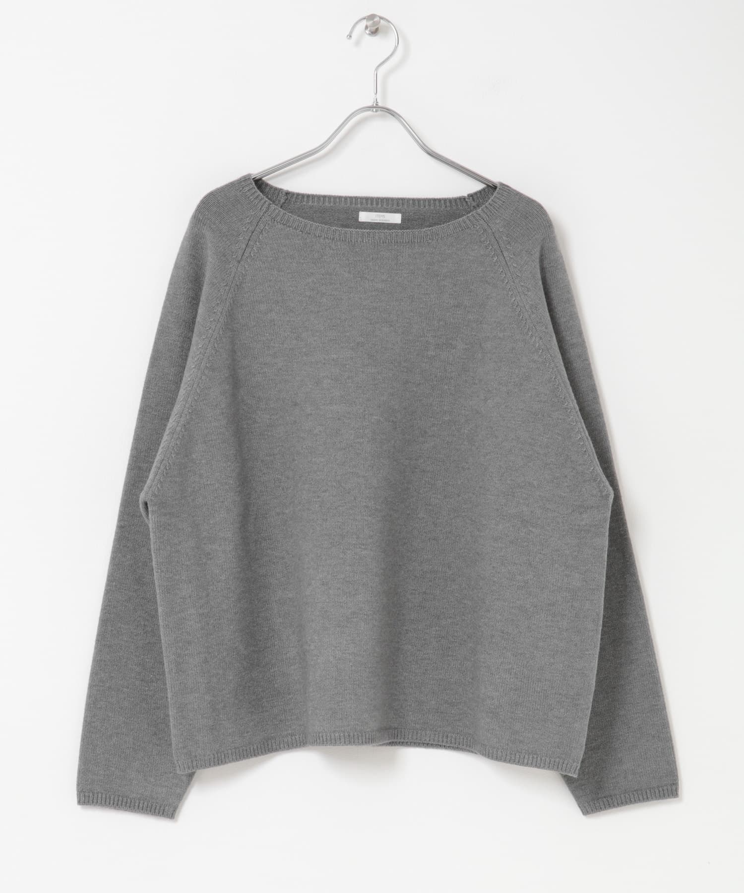 『洗濯可』クルーネックラグランニット GRY Free