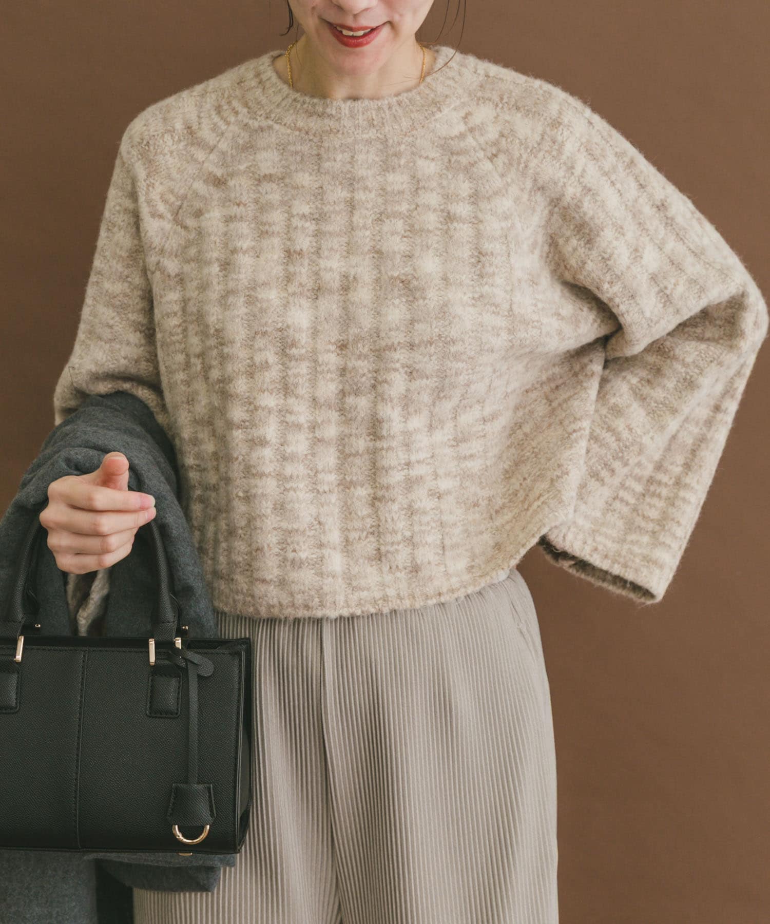 ワイドスリーブミックスニット